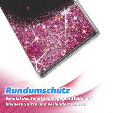 EAZY CASE Handyhülle Liquid Glittery Case für Galaxy Note 20 Ultra 6,9 Zoll, Glitzerhülle Shiny Slimcover stoßfest Durchsichtig Bumper Case Pink