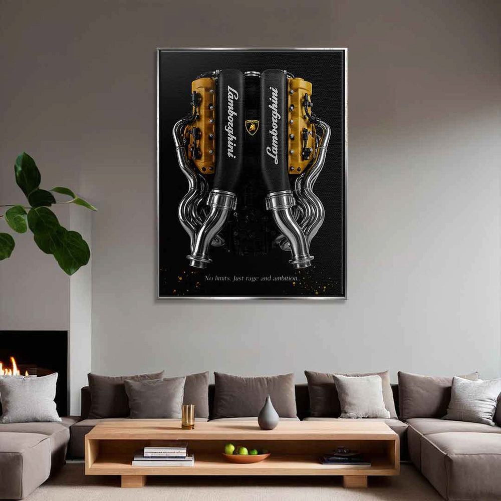 DOTCOMCANVAS® Leinwandbild Lamborghini Engine, Leinwandbild Lamborghini Engine schwarz edel luxus Wandbild Kunstdruck