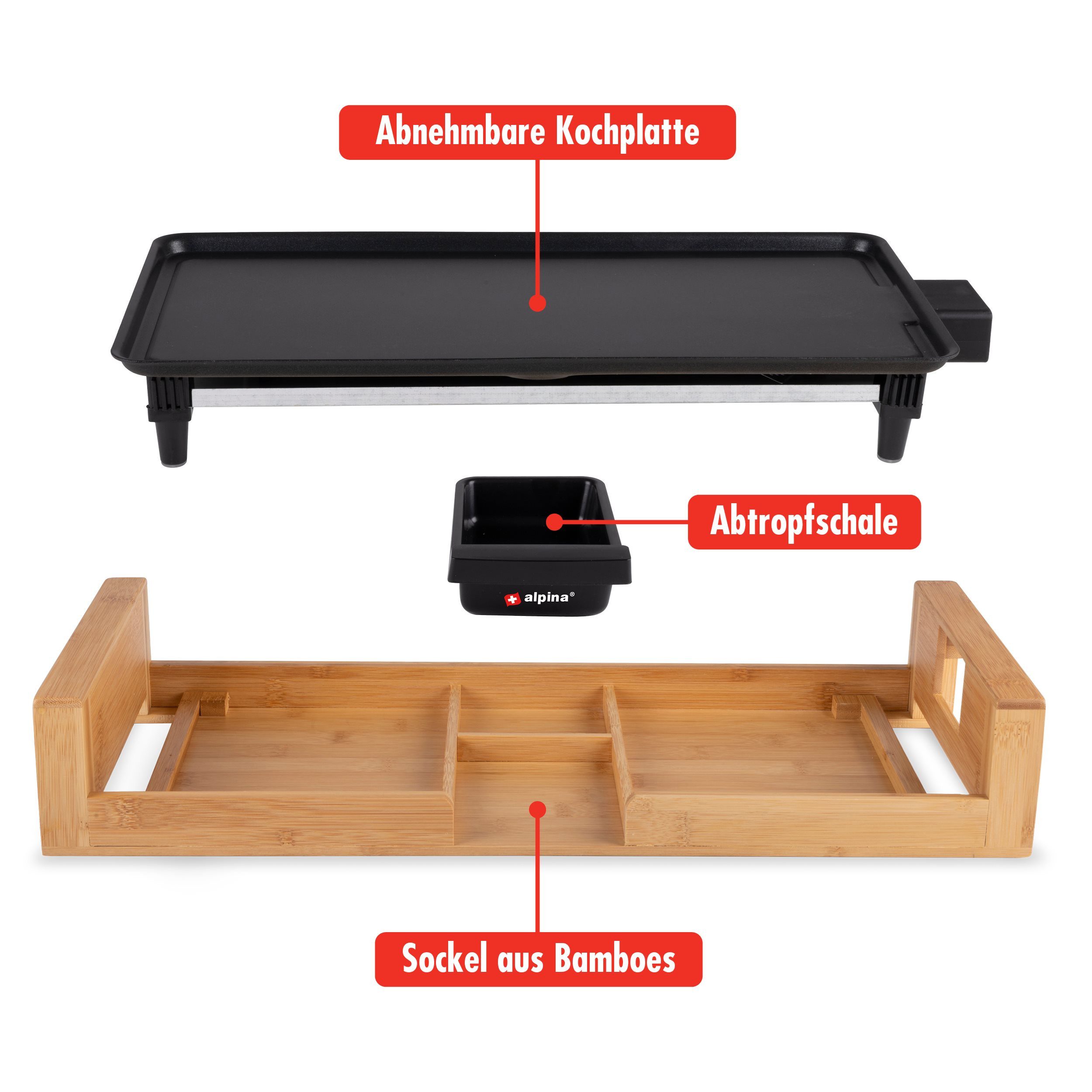 Alpina Grillplatte alpina Tischgrill 2000W, 43 x 22,5 CM – Bild 3 von 5