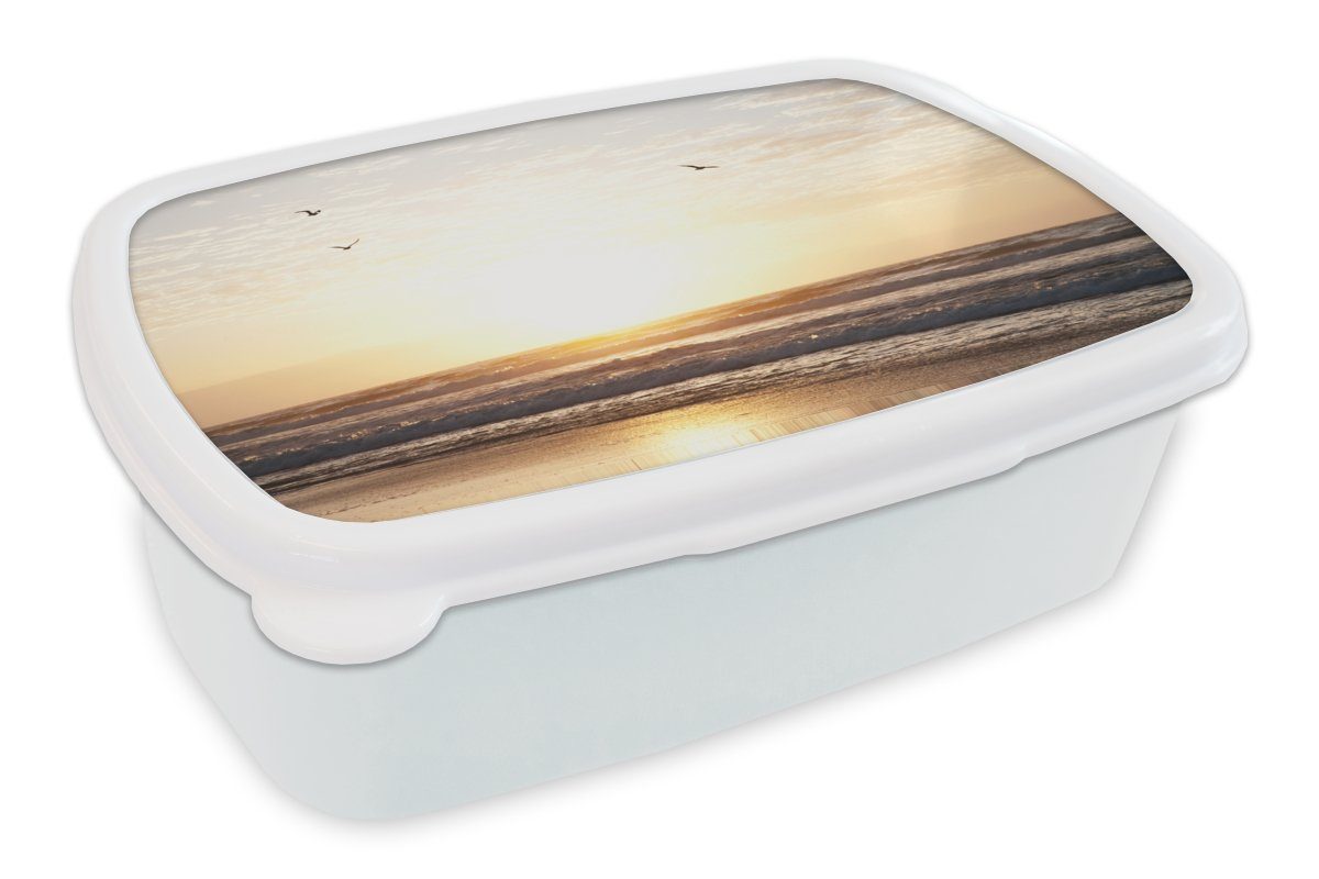 MuchoWow Lunchbox Sonne - Vogel - Meer, Kunststoff, (2-tlg), Brotbox für Kinder und Erwachsene, Brotdose, für Jungs und Mädchen weiß
