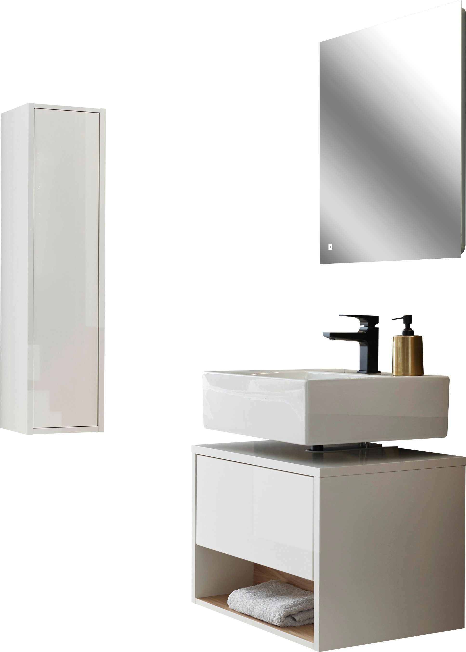 Home affaire Badmöbel-Set Studio Line, Bad im modernen Design, 3-teiliges Badezimmer, (3-St), Schrank, Unterschrank und Spiegel, in zwei Farben verfügbar, Stauraum