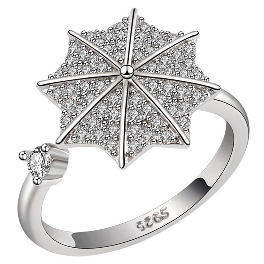Haiaveng Fingerring S925 Sterling Silber Ringe, Anti-Angst-Ring für Damen, Kleiner Umbrella Zirkonia Ringe, verstellbarer Ring
