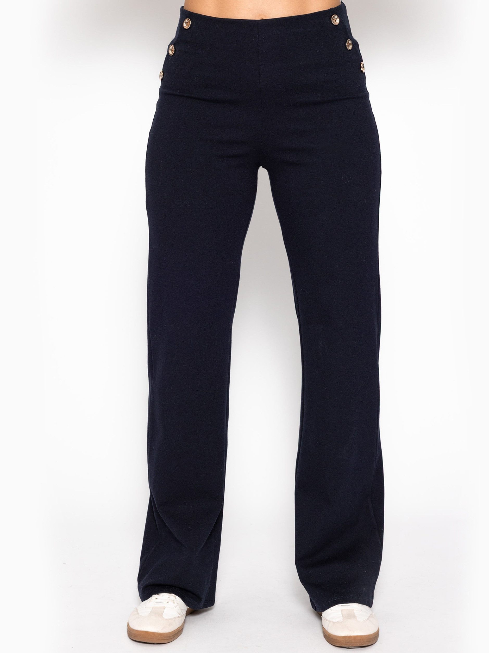 SASSYCLASSY Stoffhose Hose mit Zierknöpfen für Damen Weiche elastische Stoffhose aus Viskose mit geradem Bein