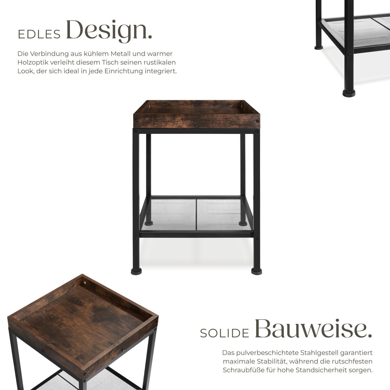 tectake Beistelltisch Couchtisch Rochester 41,5x41x56cm (1-St., 1 tlg), Rechteckiger Beistelltisch im rustikalen Industrie-Design
