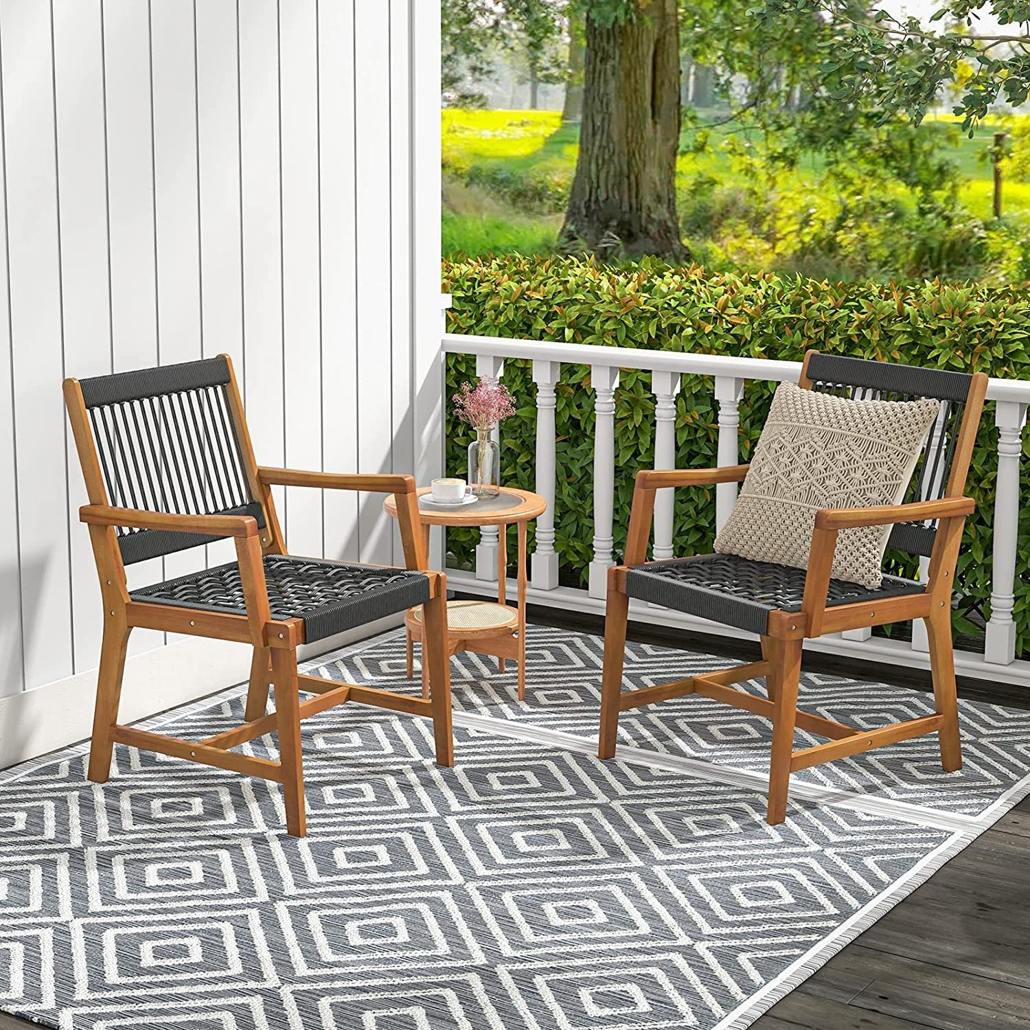 COSTWAY Gartenstuhl, 2er Set,Akazienholz,mit Rückenlehne & günstig online kaufen