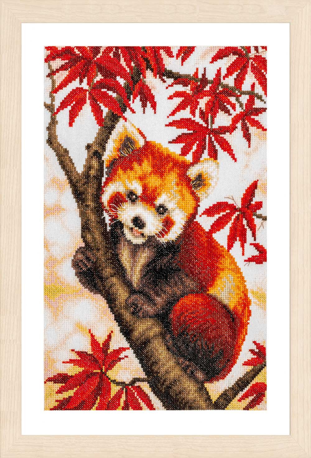Lanarte Kreativset Lanarte telkruissteekpakket "Dieren, knus in de esdoorn", 23x34cm, (embroidery kit by Marussia)