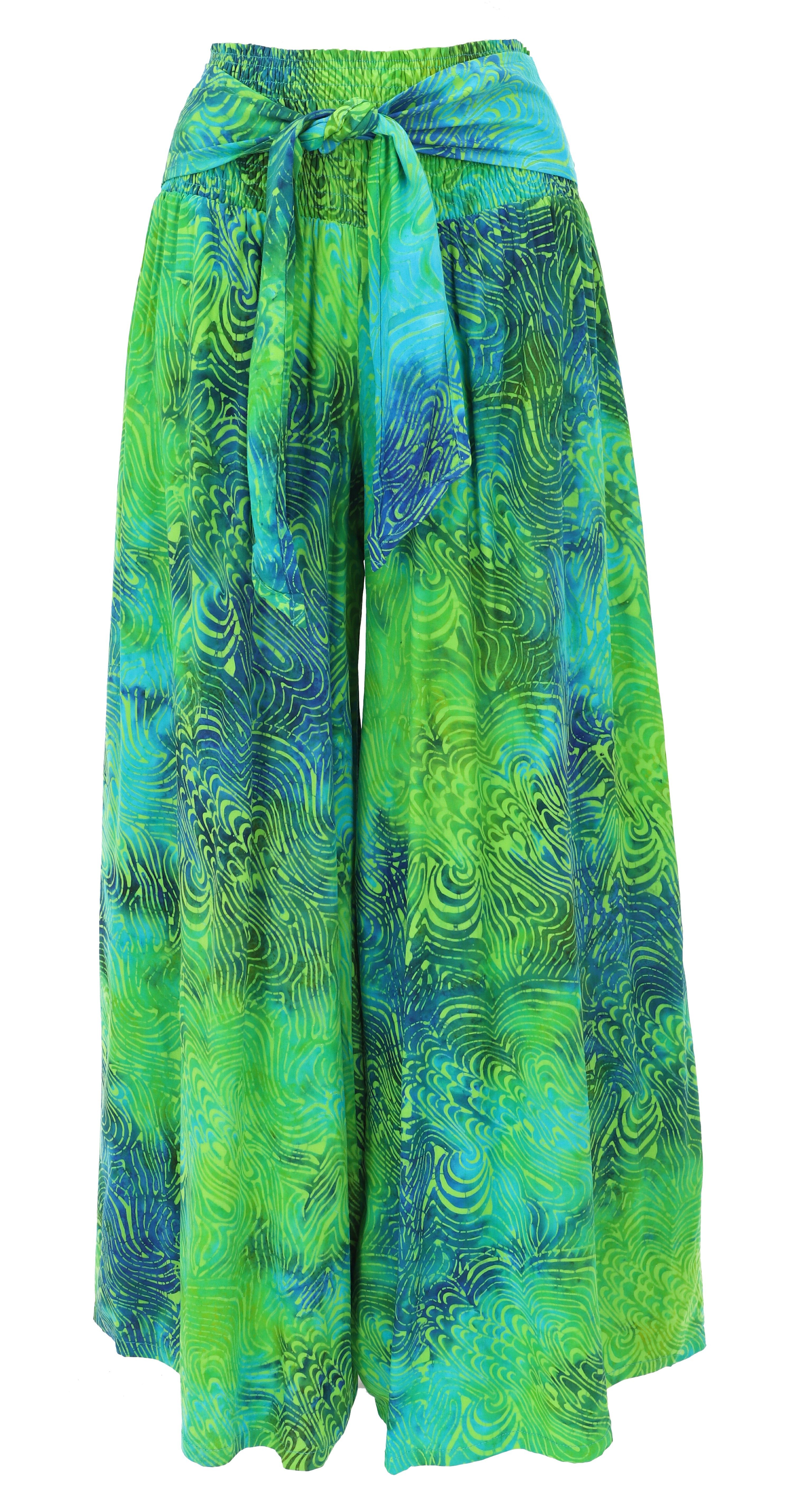 Guru-Shop Relaxhose Palazzohose mit breitem Bund, Wachsbatik.. alternative Bekleidung