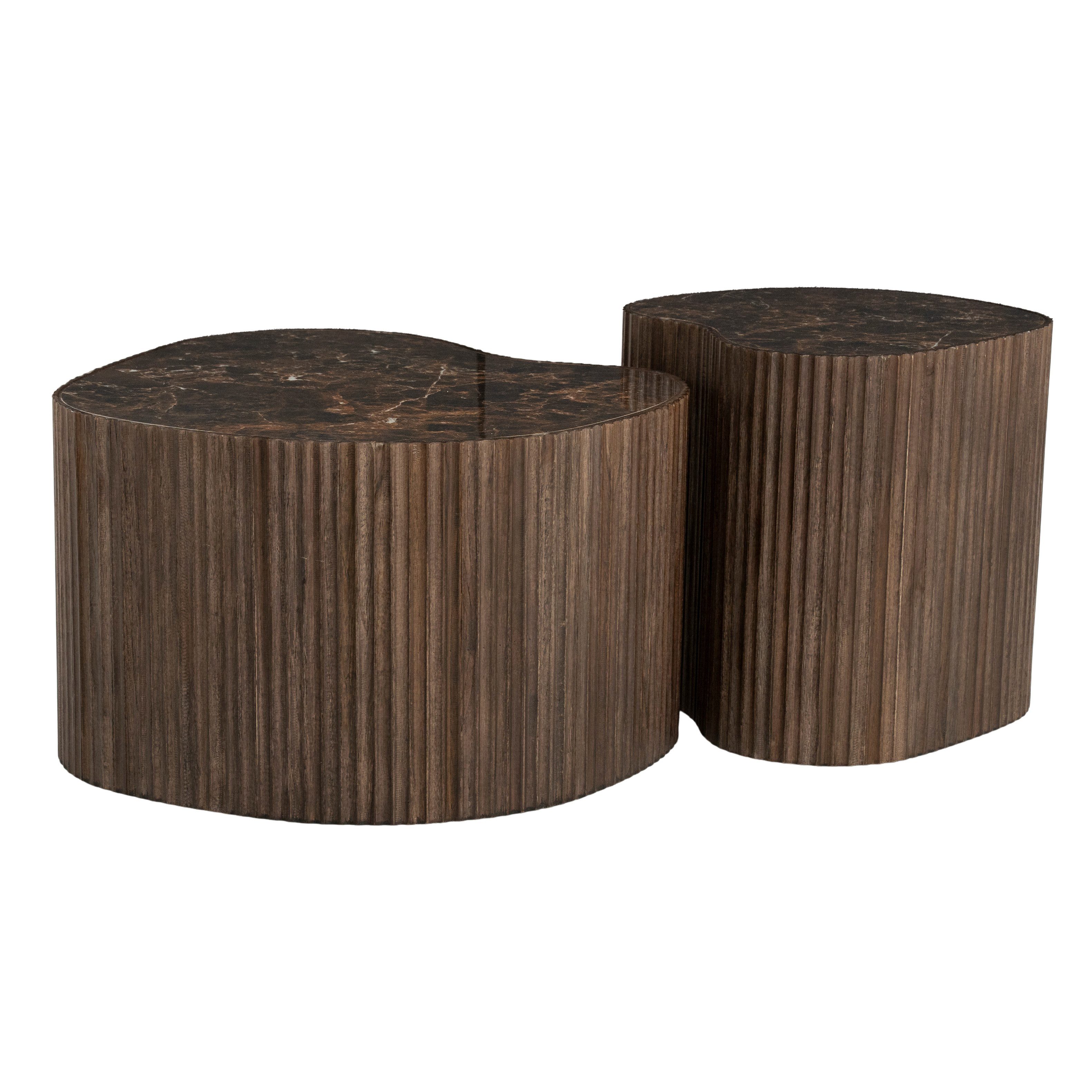 LEVEN Lifestyle Couchtisch Set 2er VICE Wohnzimmertisch rund im Marmor-Look (2´er Set), Tischplatte aus hochwertiger Keramik