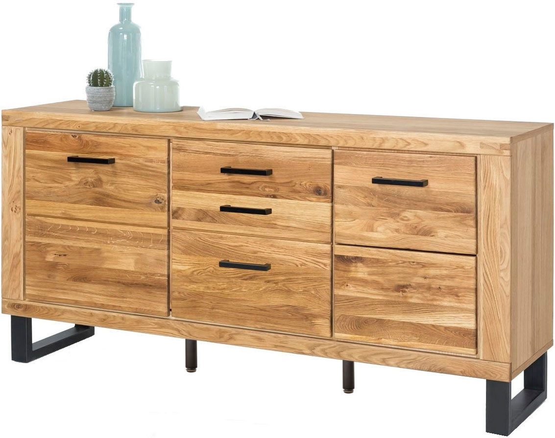 Home affaire Kommode (1 St), Industriestil, Teilmassiv Eiche, schwarze Elemente, Modern