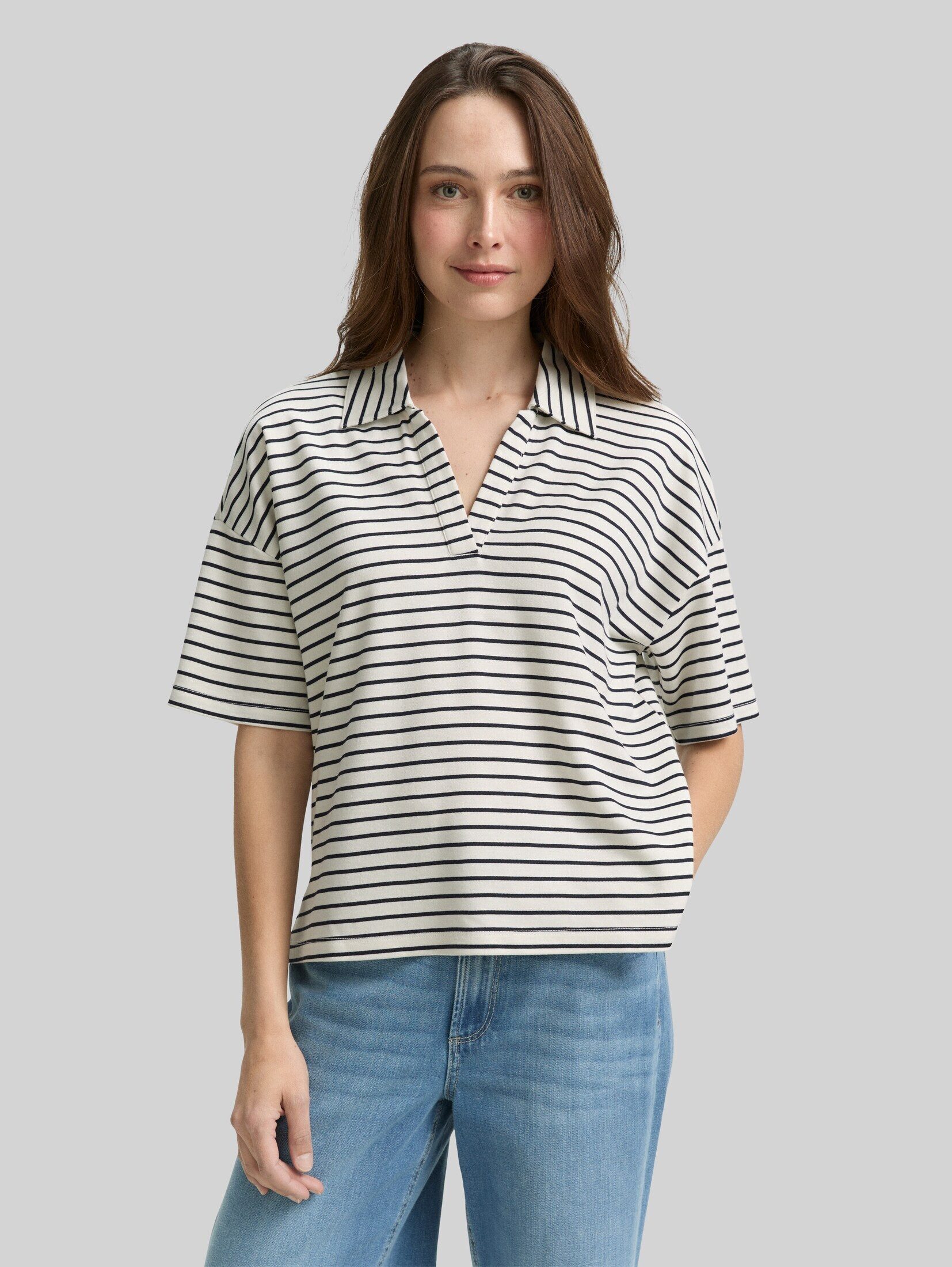 TOM TAILOR T-Shirt T-Shirt Boxy Fit T-Shirt mit Polokragen