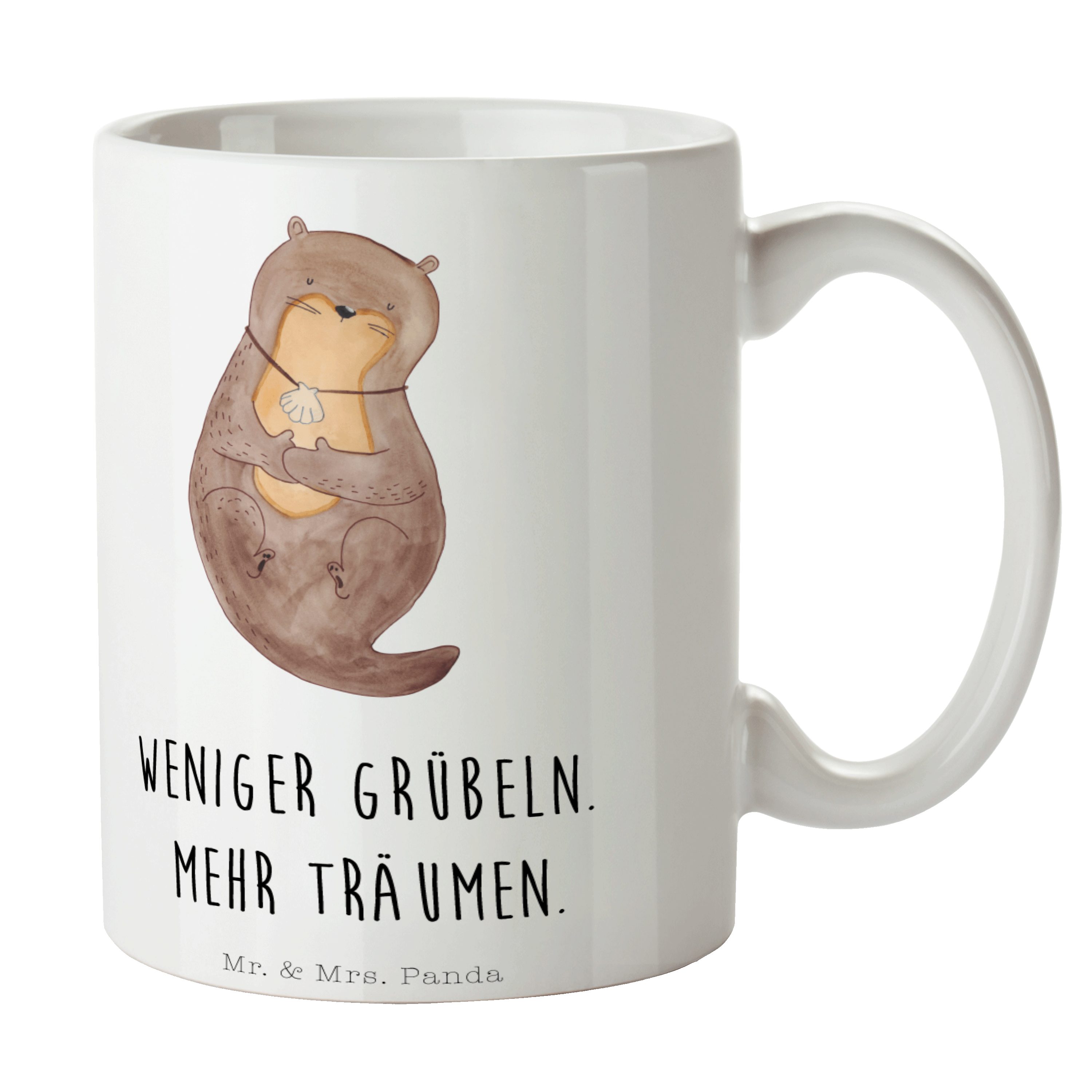 Mr. & Mrs. Panda Tasse Otter mit Muschelmedaillon - Weiß - Geschenk, Geschenk Tasse, Keramik, Keramik