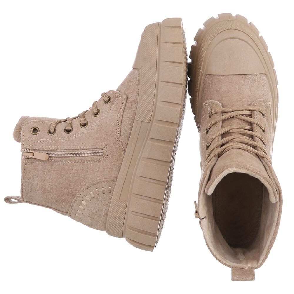 Ital-Design Damen Plateau Schnürstiefel mit Chunky-Sohle Schnürstiefelette (92002642) Keilabsatz/Wedge Stiefeletten in Hellbraun