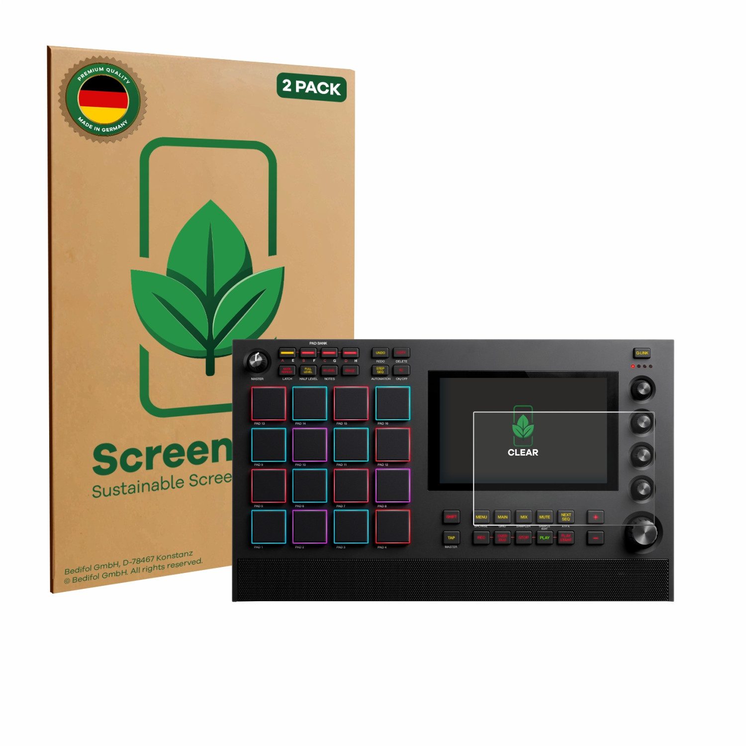 ScreenLeaf Displayschutzfolie Schutzfolie für Akai MPC Live III, 2 Stück, nachhaltiger Displayschutz Schutz Folie Klar Transparent