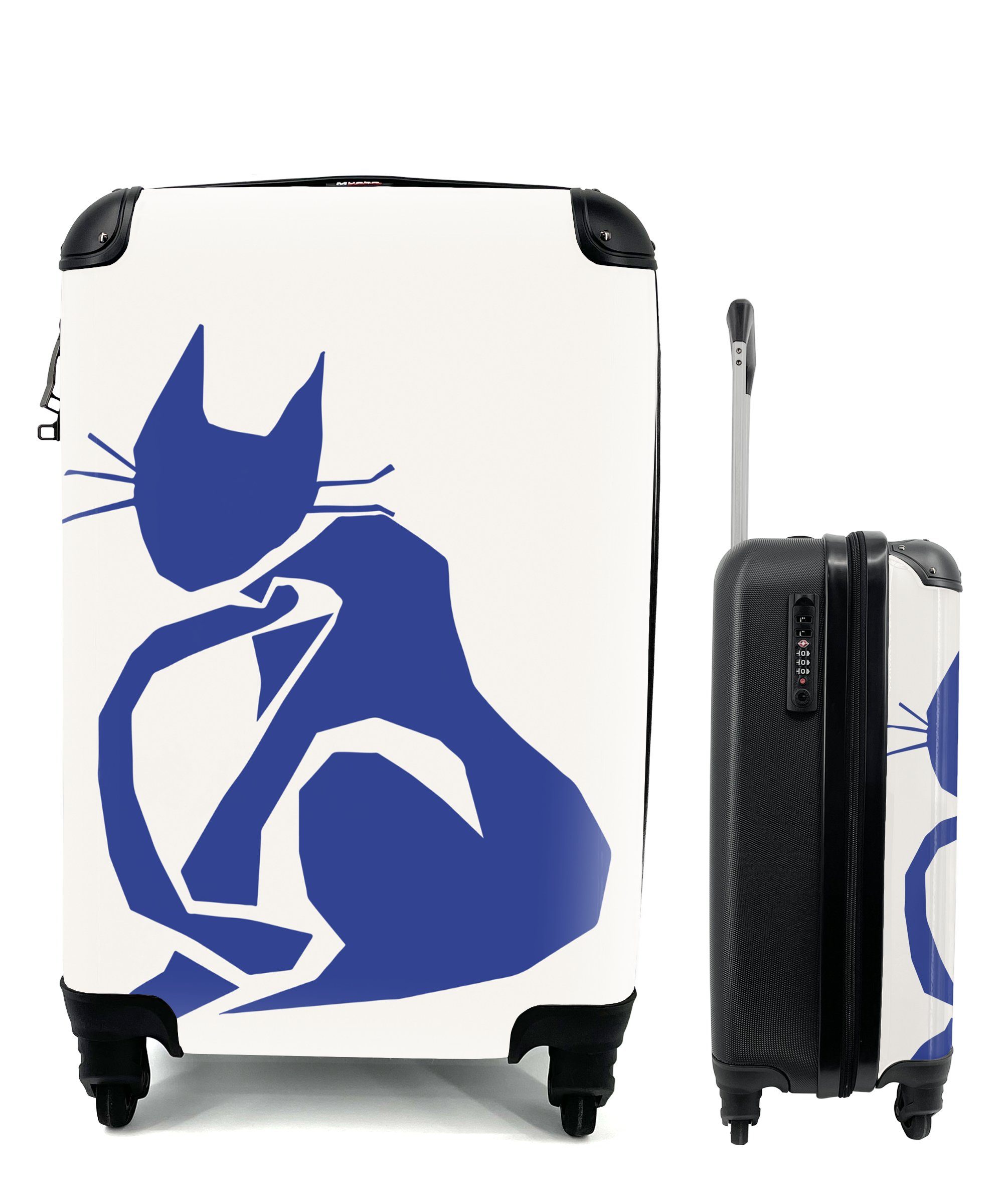 MuchoWow Handgepäckkoffer Katze - Haustiere - Blau - Matisse, 4 Rollen, Reisetasche mit rollen, Handgepäck für Ferien, Trolley, Reisekoffer