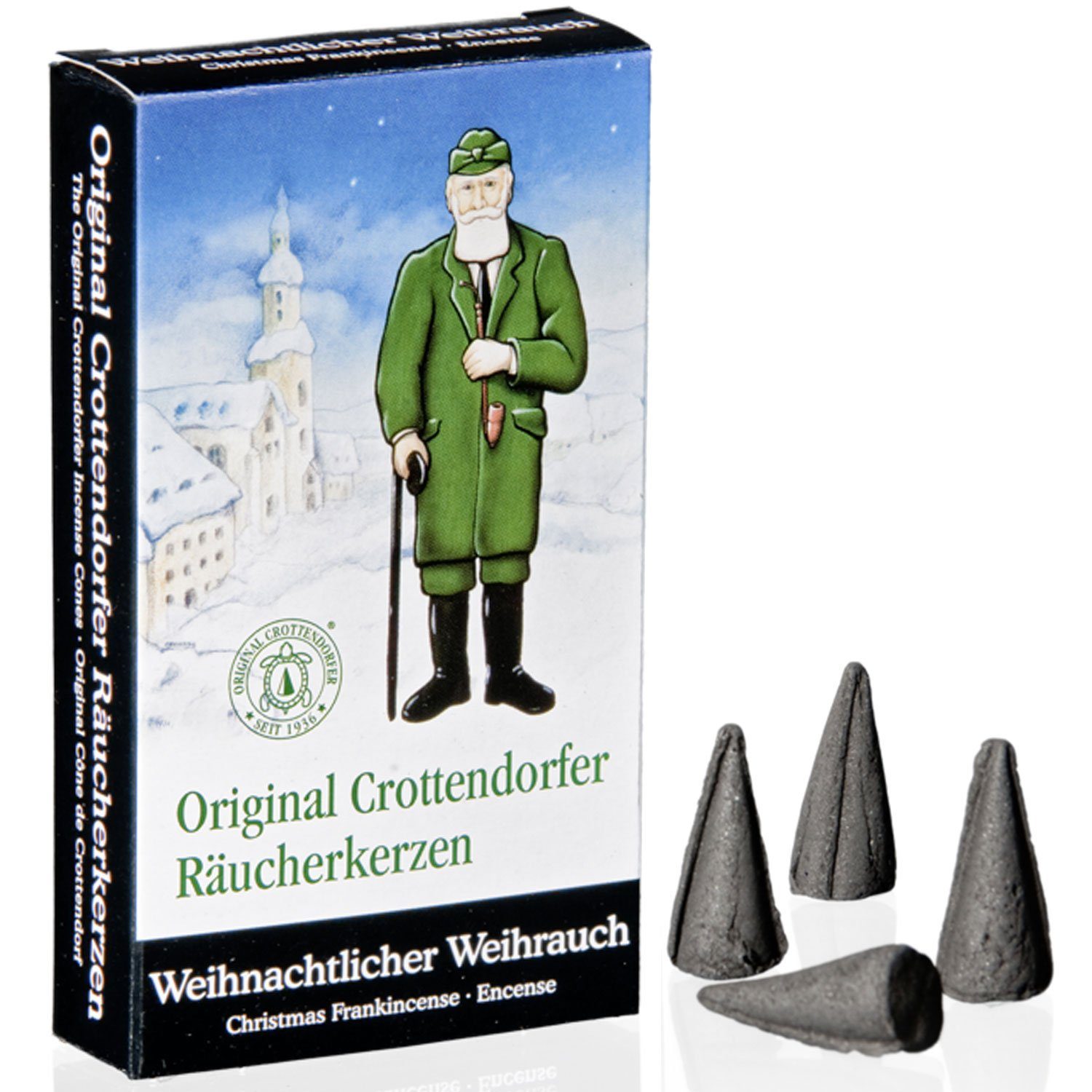 Crottendorfer Räuchermännchen Räucherkerzen Set Ziegenbein Willy Weihrauch + Weihn. Weihrauch 24 K., (2 St), Original Erzgebirge Holzkunst, 13cm hoch