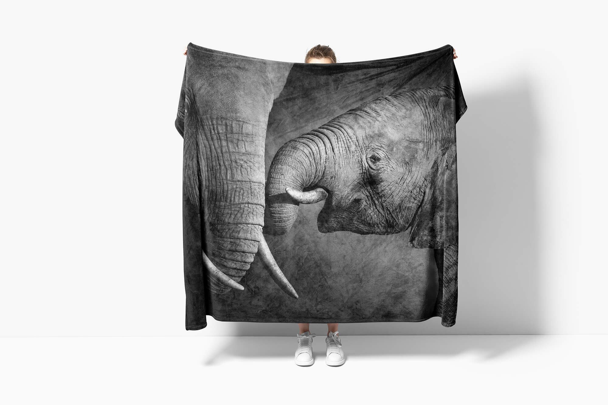Baumwolle-Polyester-Mix Handtücher Mama Saunatuch Kuscheldecke mit, Handtuch Strandhandtuch Sinus Tiermotiv Elefanten Art Handtuch mit (1-St),