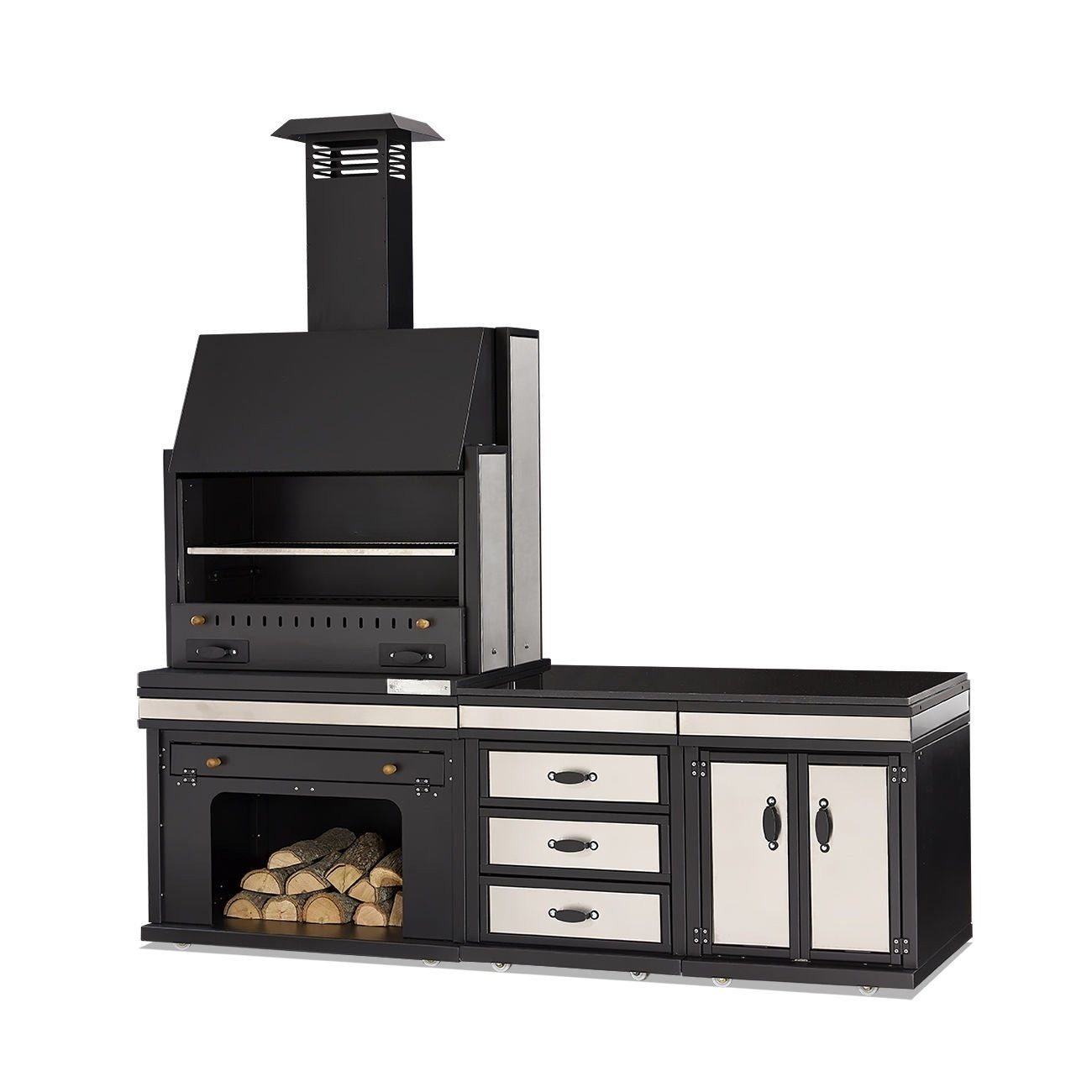 JVmoebel Outdoor-Küche Edelstahl Außenküche in Schwarz mit großzügigen Arbeitsflächen, Made in Europe
