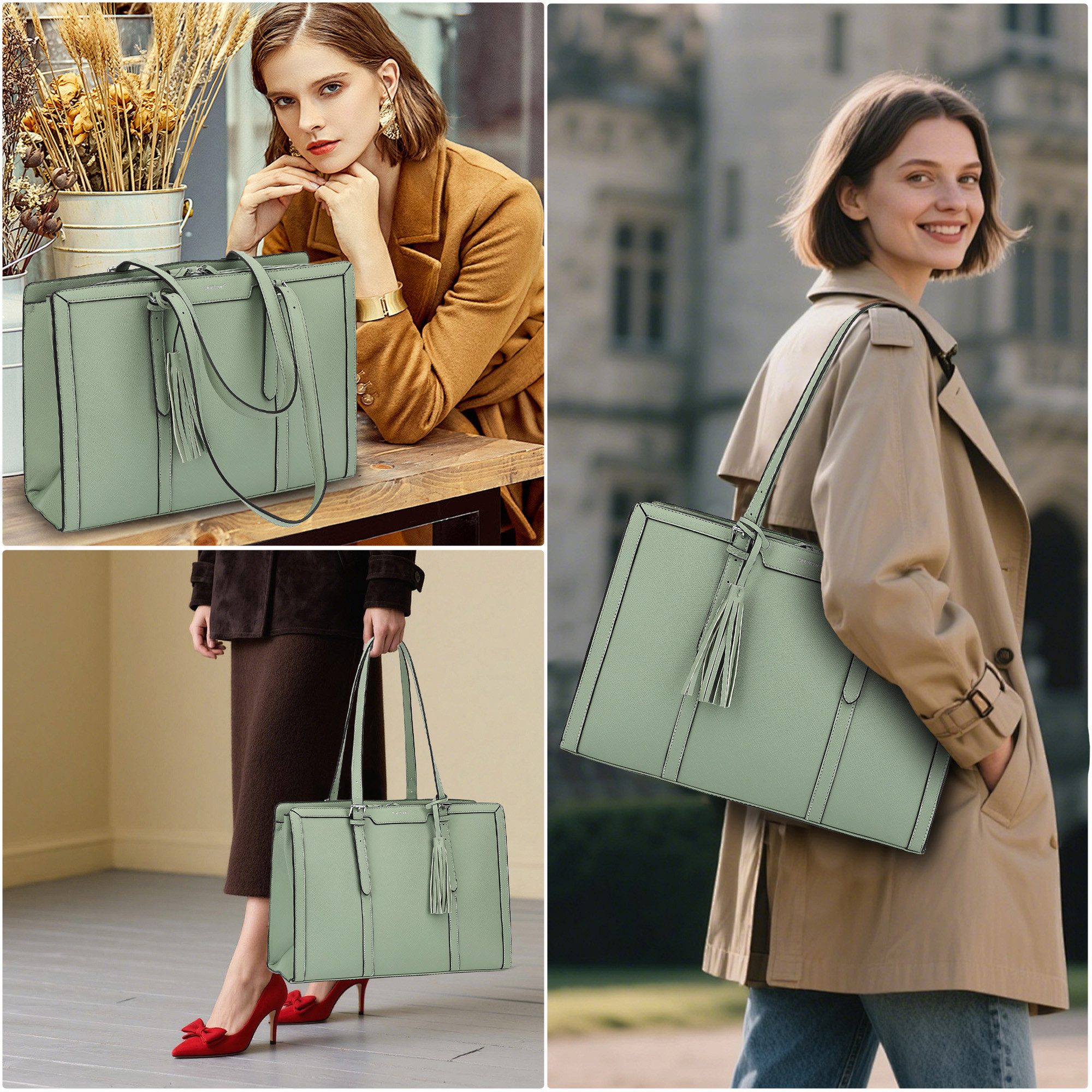 TAN.TOMI Aktentasche Damen Shopper Große Business Handtasche Gross Laptop Tasche, 15.6 Zoll Notebooktasche mit 3 Fächern für Büro Arbeit Schule