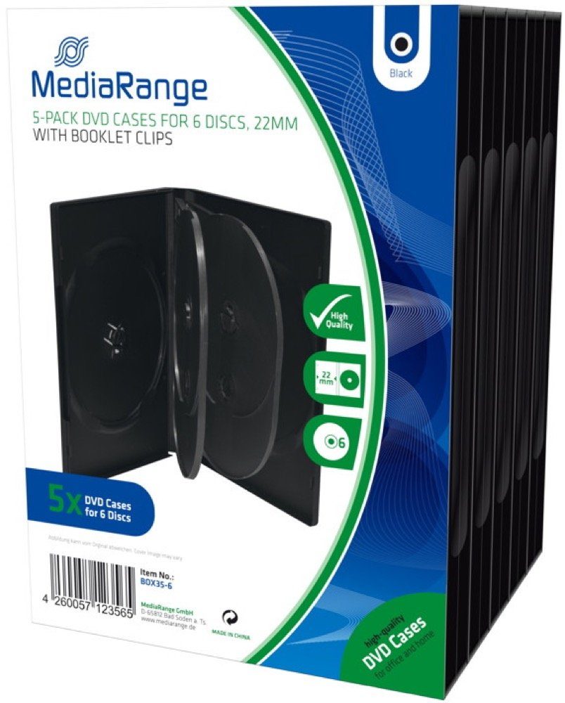 Mediarange DVD-Hülle 5 DVD Hüllen 6er Box 22 mm für je 6 BD / CD / DVD schwarz