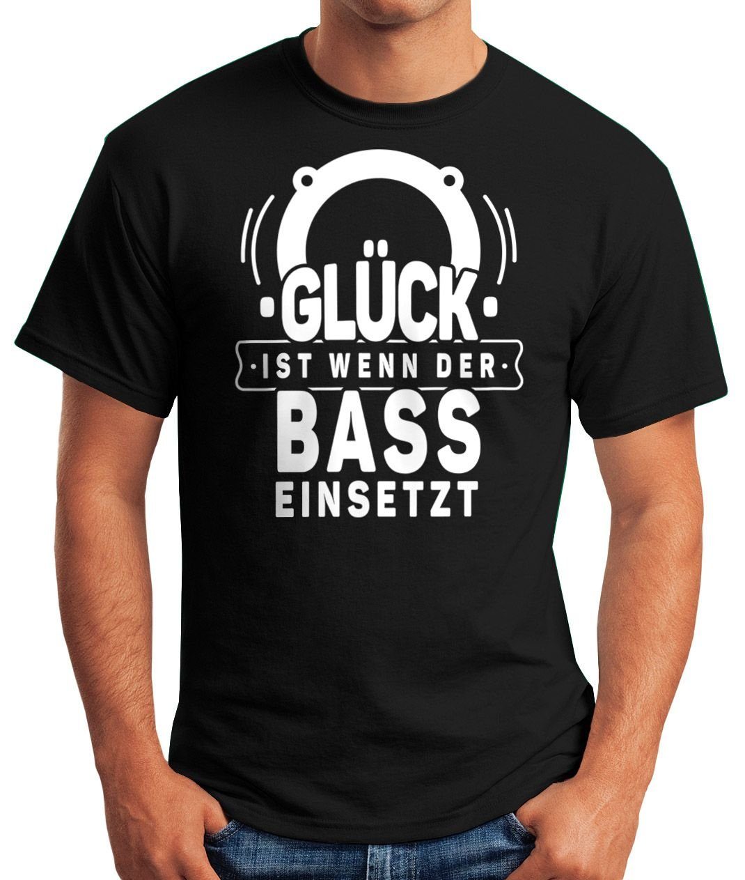 mit wenn Glück Moonworks® Festival Rave Bass ist T-Shirt Herren Techno Oberteil Print-Shirt Motiv der einsetzt Party Print Spruch MoonWorks Fun-Shirt