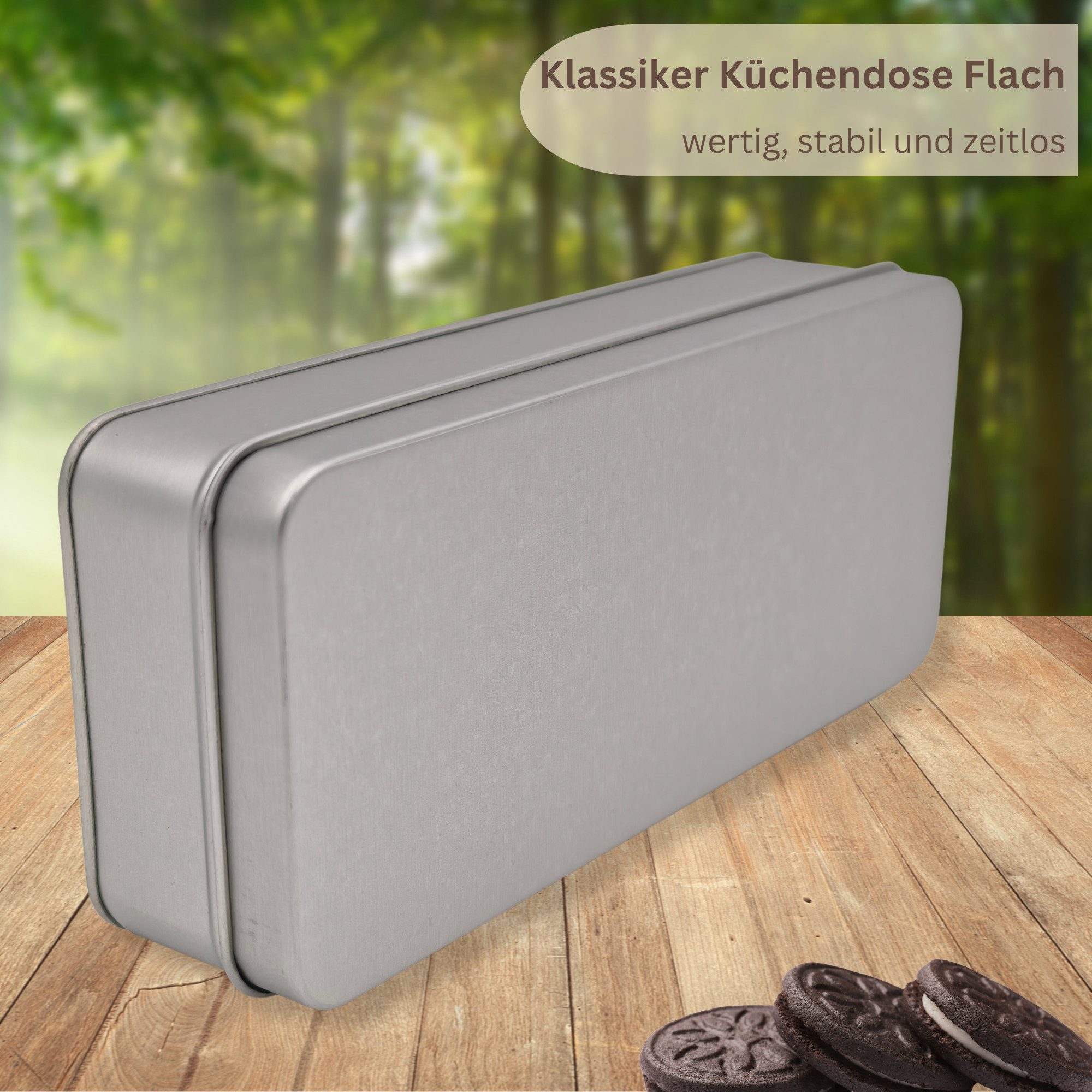 Klassische Flache JUMBO-Keksdose Aus Blech – 2,6L Vorratsdose Mit Deckel, 26x13,5x7,5cm, Ideal Für Kekse, Gewürze, Tee & Utensilien Aufbewahrungsdose Metall
