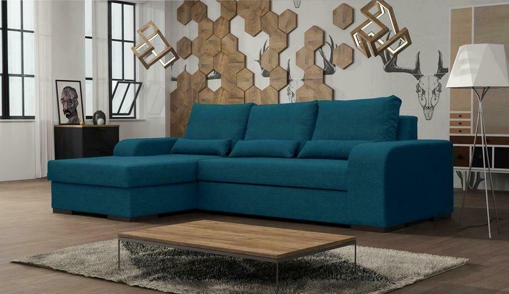 JVmoebel Ecksofa, Sofa Schlafsofa Designer Sofa mit Bettfunktion - Bettkasten Ecksofa Blau