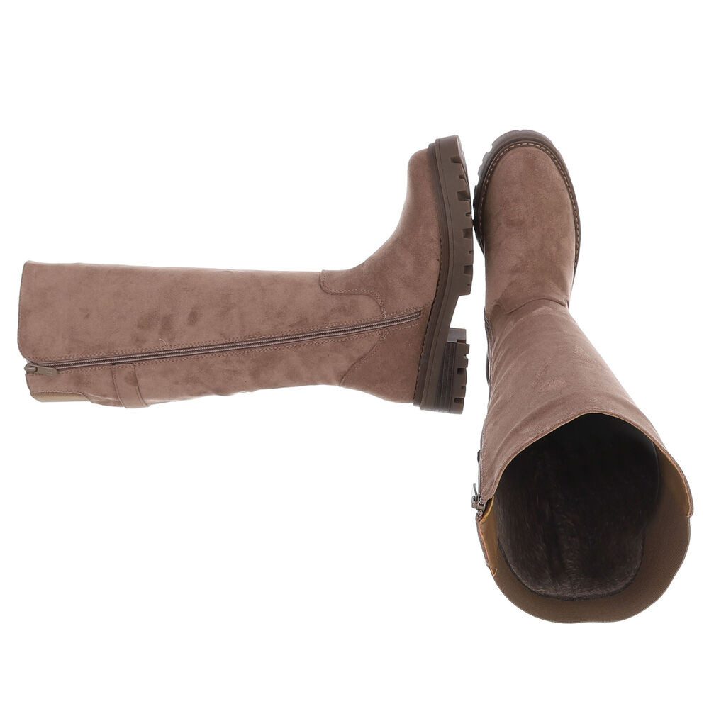 Ital-Design Damen kniehohe Stiefel mit Schnalle und Profilsohle Plateaustiefel (92078605) Blockabsatz Stiefel in Hellbraun