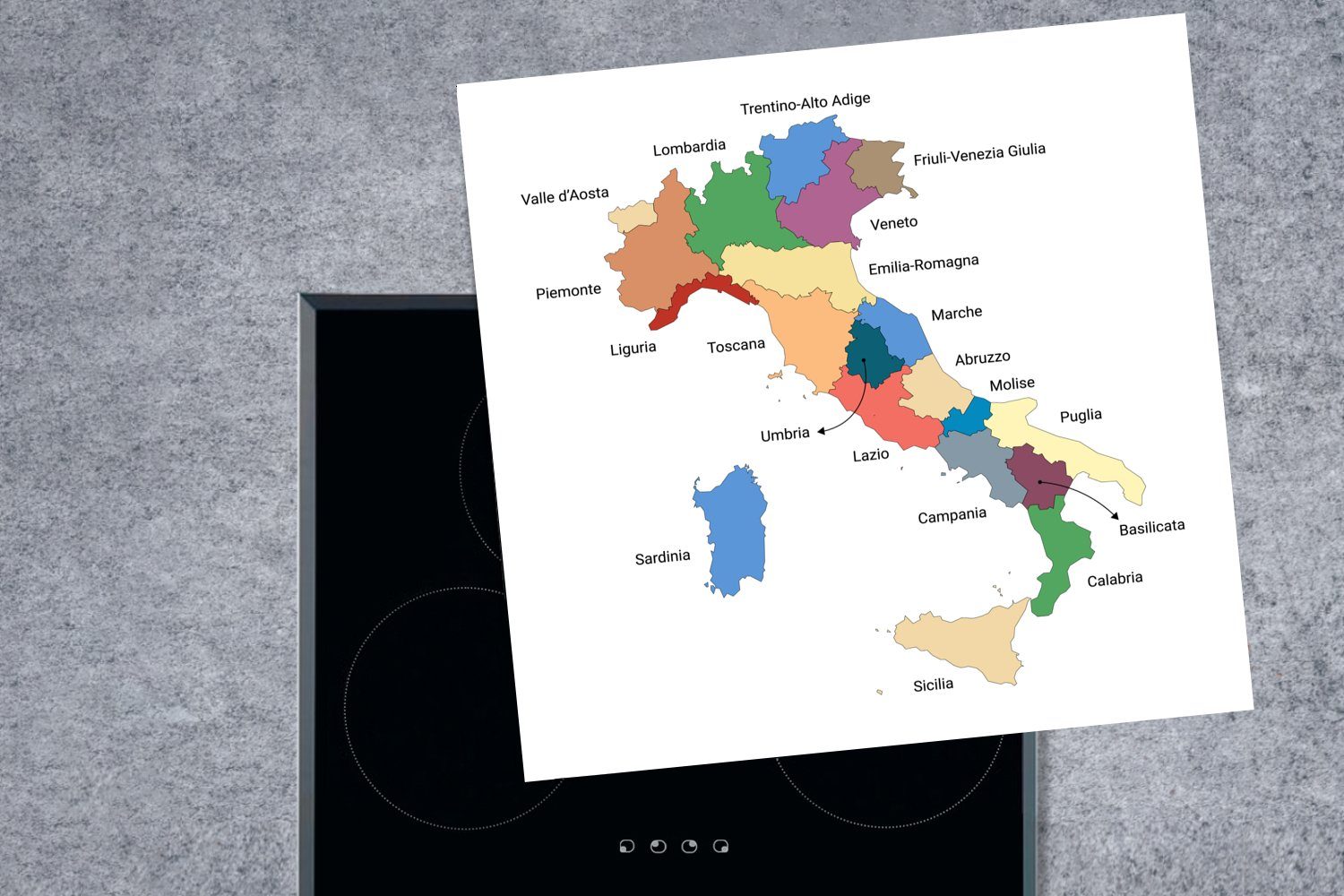 Italien (1 Vinyl, Region, von - MuchoWow Ceranfeldabdeckung, für küche cm, Arbeitsplatte tlg), 78x78 Karte Herdblende-/Abdeckplatte