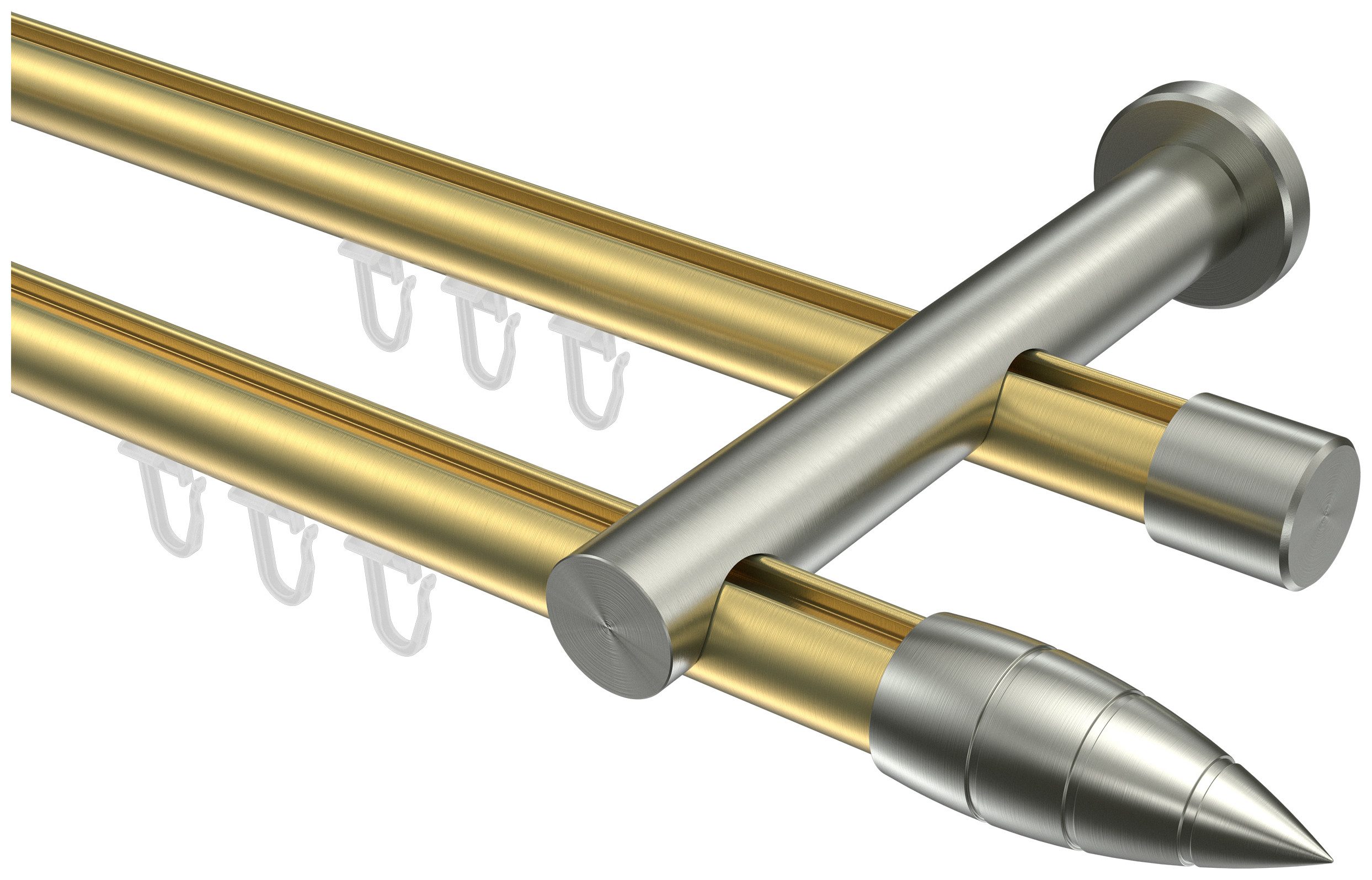 INTERDECO Innenlaufschiene Platon Samanto, Ø 20 mm, 2-läufig, Fixmaß, kürzbar, Wandmontage, Aluminium, Messing-Optik / Edelstahl-Optik / Bicolor