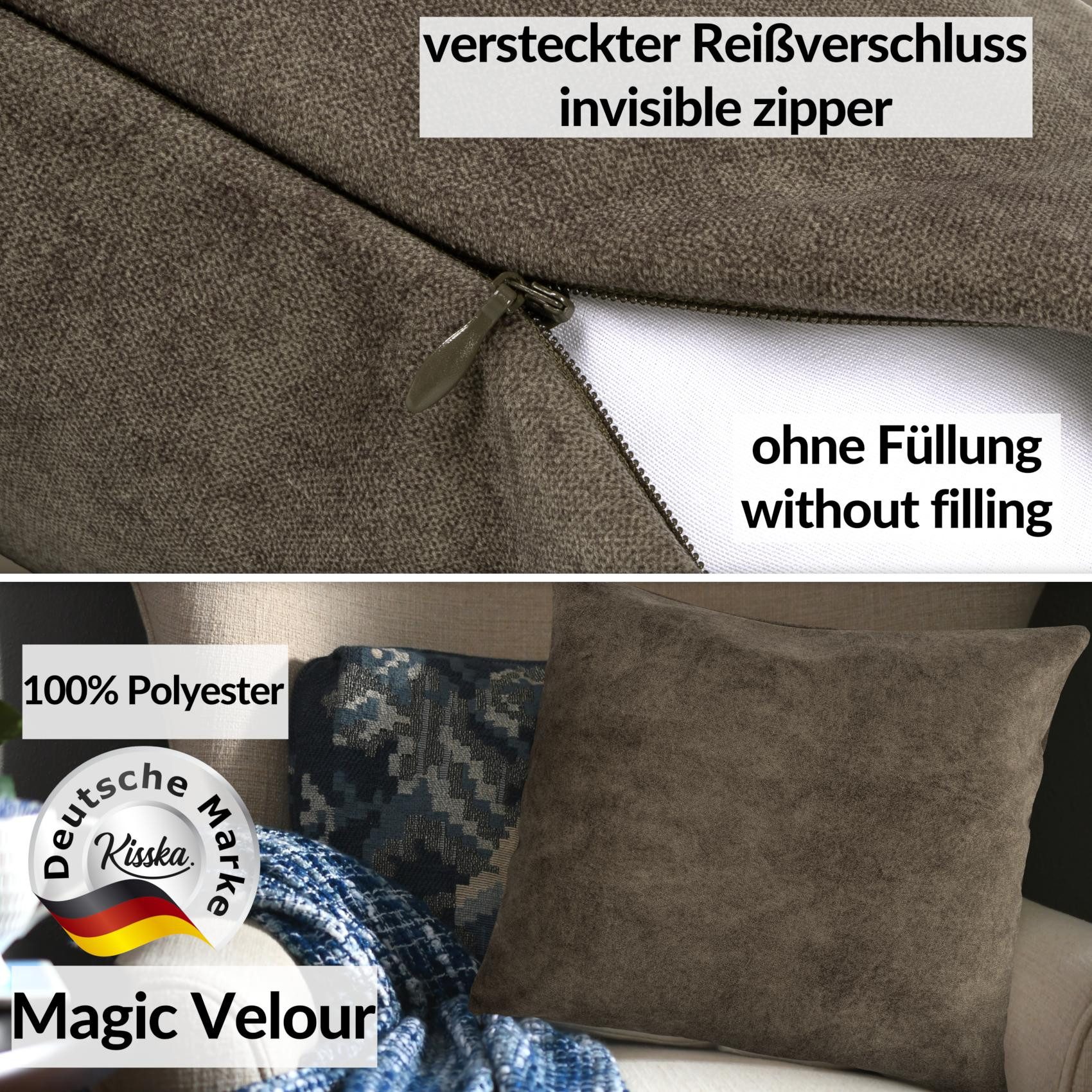 Kisska Dekokissen Kissenhülle MAGIC atmungsaktiv Velour Zierkissen Ambiente Dekorieren, Kissenüberzug ohne Füllung Meliert-Optik 50x30cm Einfarbig Hellbraun