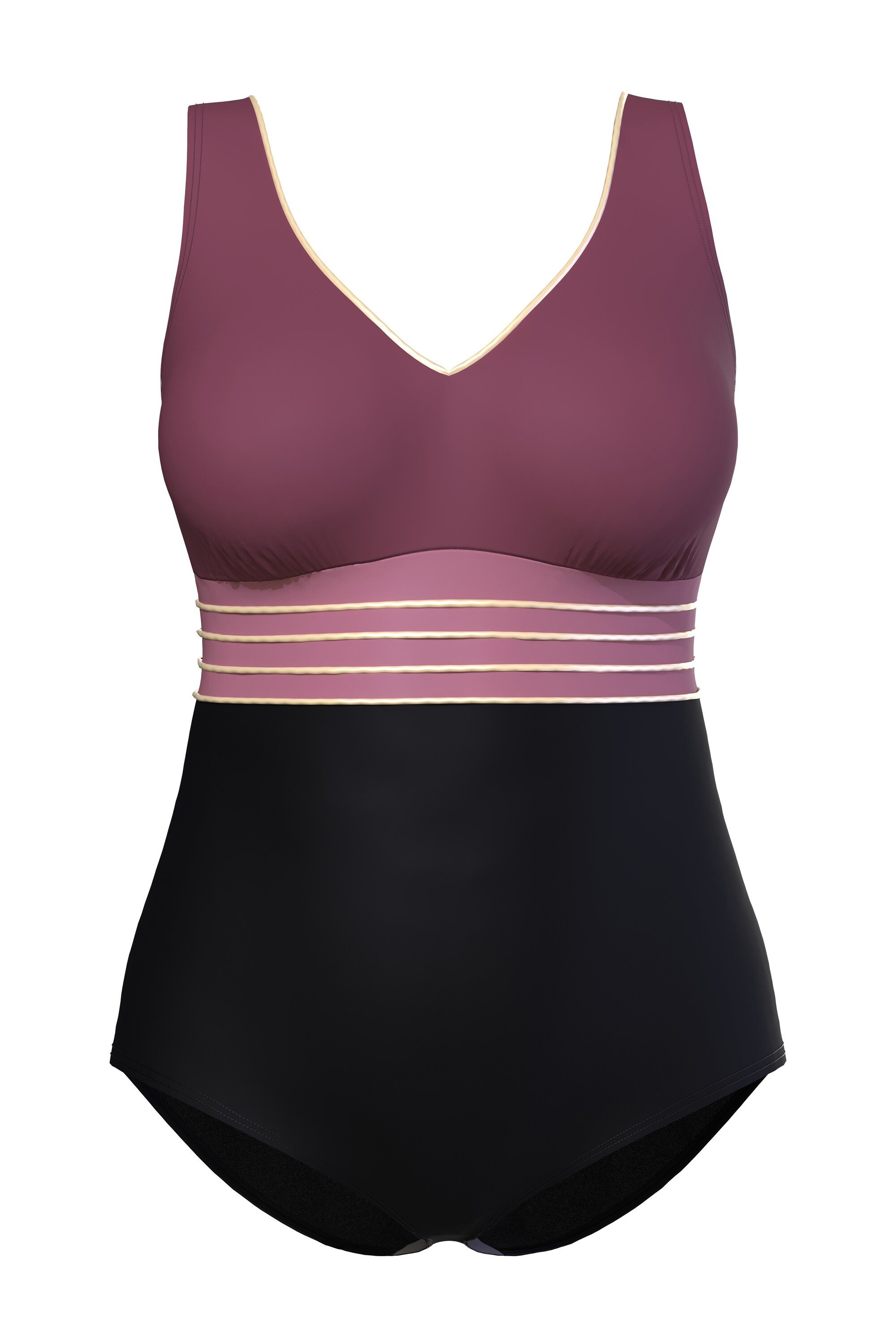 Ulla Popken Badeanzug Badeanzug Gold-Piping Softcups V-Ausschnitt günstig online kaufen