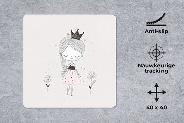 MuchoWow Gaming Mauspad Prinzessin - Kleid - Krone - Blumen - Mädchen (1-St), Mousepad mit Rutschfester Unterseite, Gaming, 40x40 cm, XXL, Großes