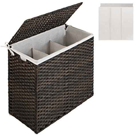 COSTWAY Wäschebox, mit Deckel, 3 Fächern, 110L, klappbar, Rattan