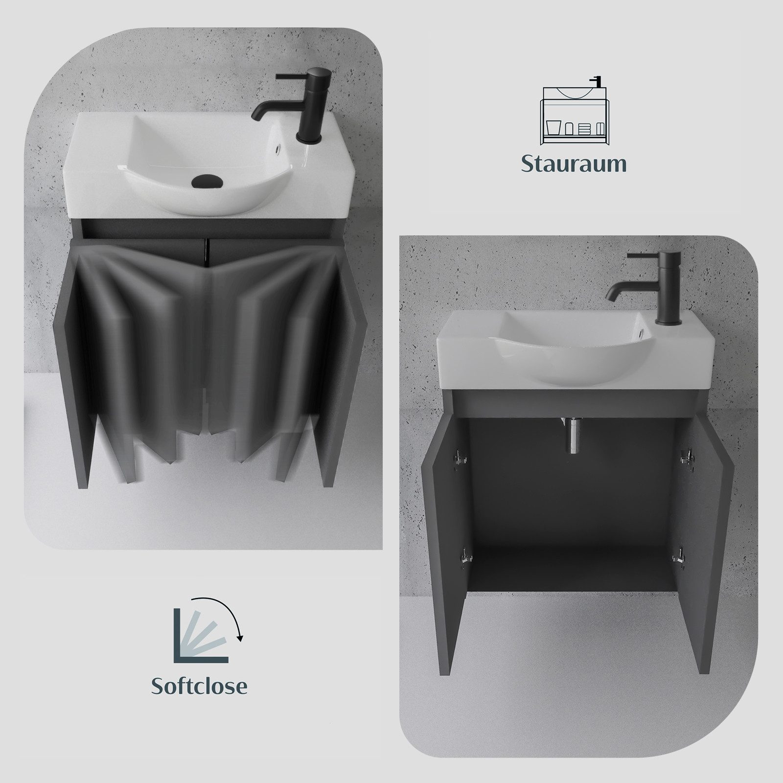 Alpenberger Badmöbel-Set Gäste WC Waschbecken mit Unterschrank klein hängend 55 cm Breit, (Waschplatz mit Waschbecken Eckig Oval, Gäste WC Möbel, Badmöbel in An – Bild 4 von 5