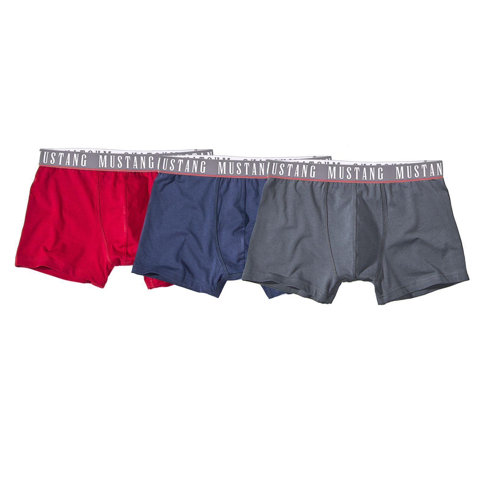 MUSTANG Herren Boxershorts Retropants 3er-Pack – Rot/Navy/Anthrazit, 95% Baumwolle, Enge Passform
