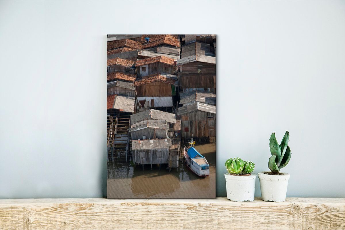 Favela (1 cm Zackenaufhänger, St), OneMillionCanvasses® am fertig in Amazonas Leinwandbild Braun Gemälde, gefärbte Leinwandbild inkl. bespannt Belém, 20x30