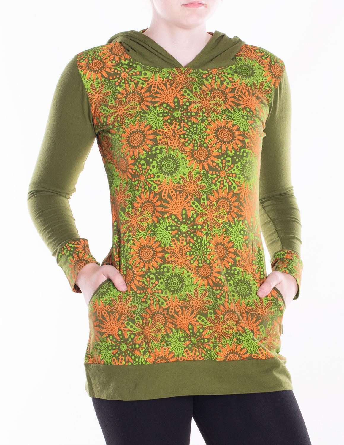 Vishes Sweater Bedruckter Hoodie Pullover Tunika mit Kapuze und Taschen Alternative Bekleidung, Ethno, Hippie, Retro Style