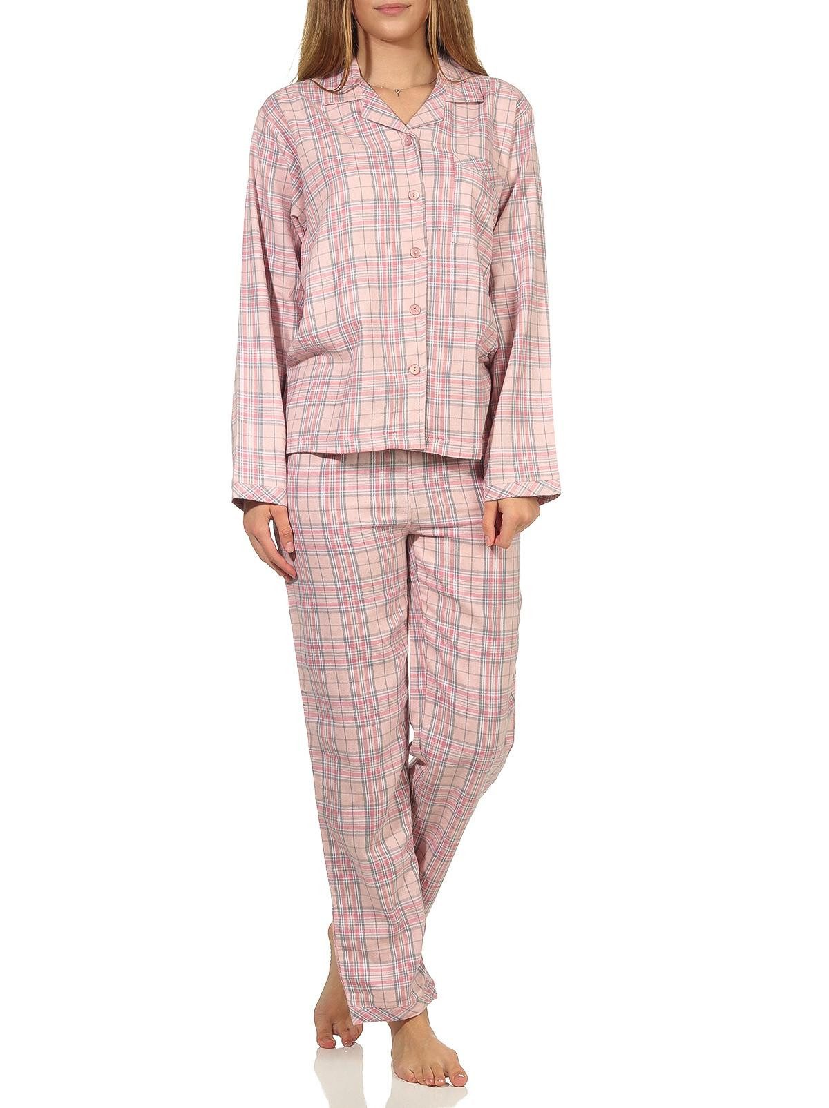 Pyjama Damen langarm Flanell Schlafanzug kariert - 202 15 602