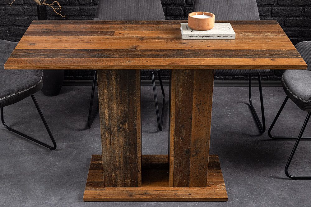 riess-ambiente Esstisch MODENA 110cm natur · Tisch mit Stauraum im Säulenfuß und Bodenplatte (Einzelartikel), Esszimmer · Altholz-Optik · 6 Personen · Küche · Industrial · Modern