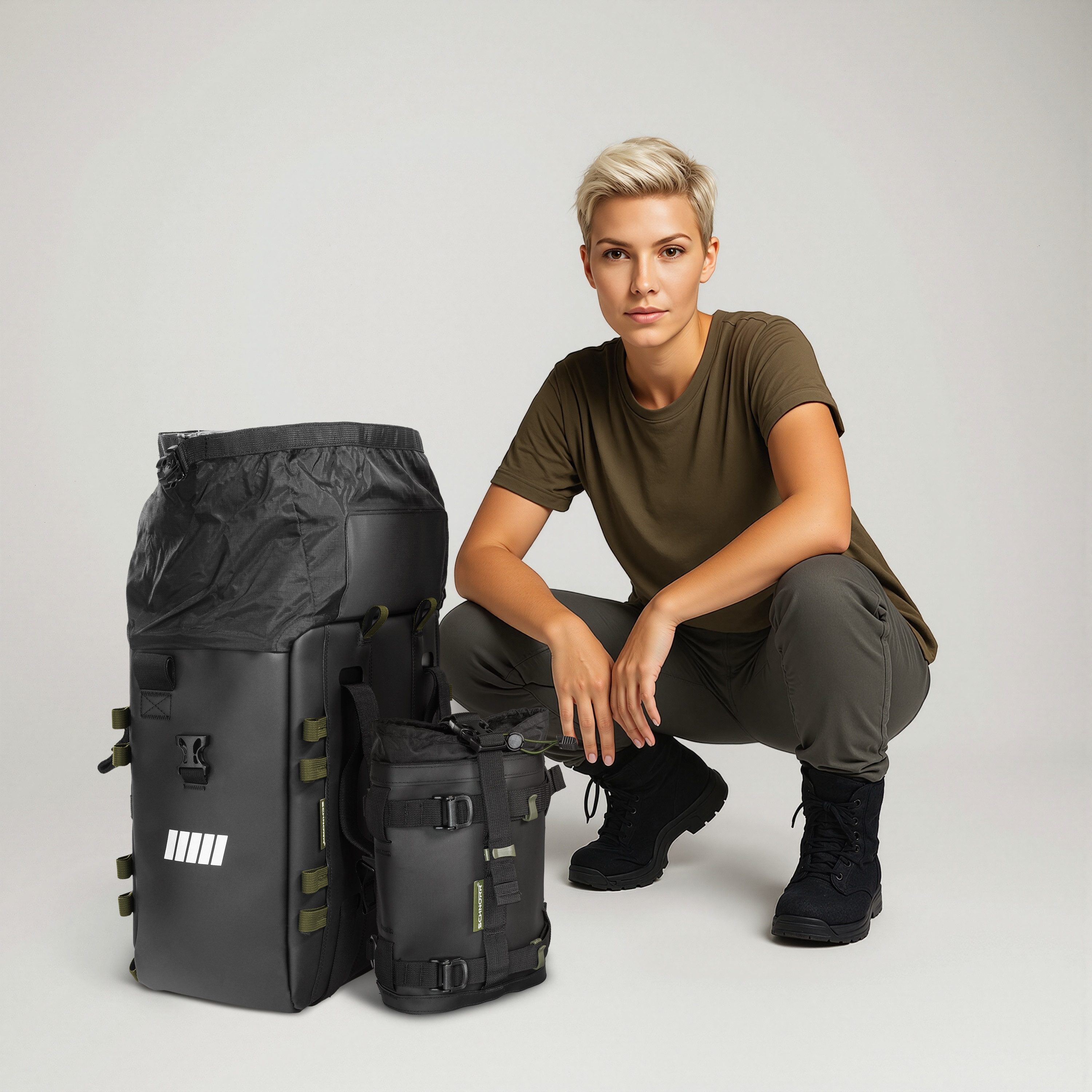 SCHNORR Gepäckträgertasche Motorrad Gepäck-Bundle: Flaschenhalter + Seitentasche M 32L von SCHNOR