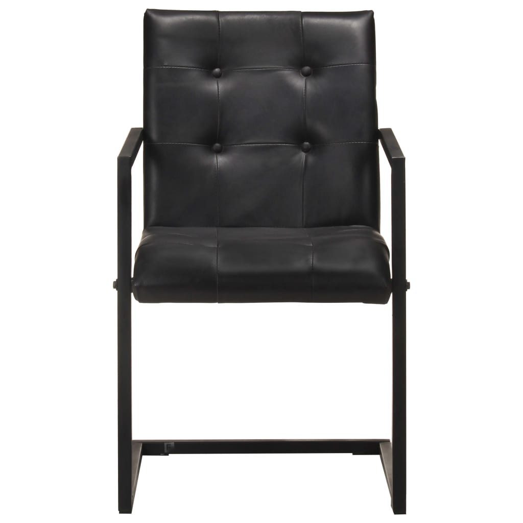 vidaXL Esszimmerstuhl Freischwinger 2 Stk. Schwarz Echtleder (2 St)