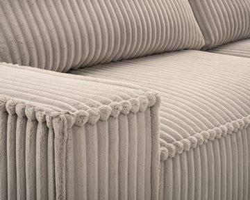 Deine Möbel 24 Sofa Couch LAOS im Cord, mit Schlaffunktion, inkl. Kissen; Bettkasten; Schlaffläche: 147 x 200 cm, 3 - Sitzer, mit Schlaffunktion