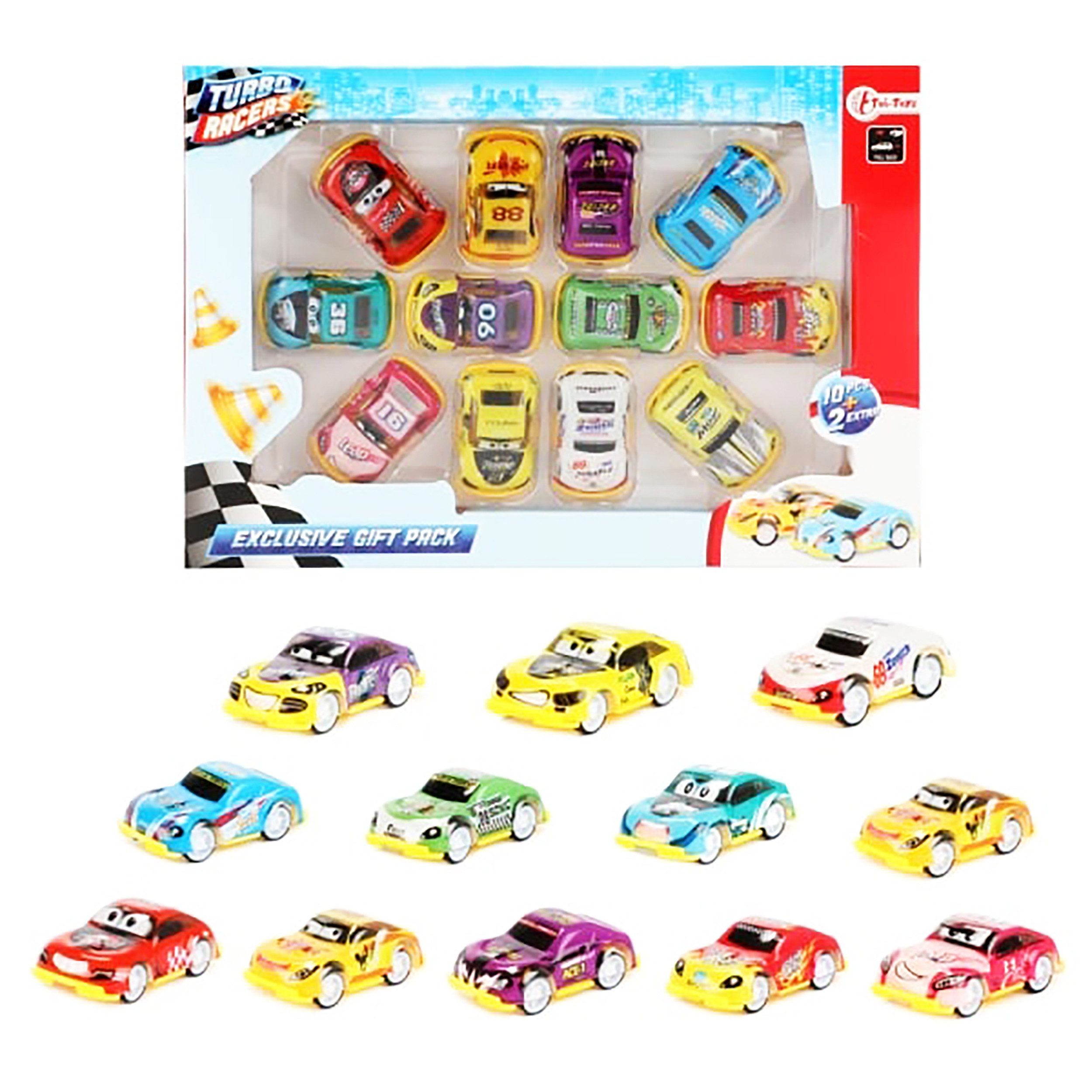 Toi-Toys Spielzeug-Auto Mini RENNAUTO Turbo Racers 12er-Set Rallye Spielzeugautos Rückzug 54, (12-tlg), Rennwagen Auto mit Rückzugmotor