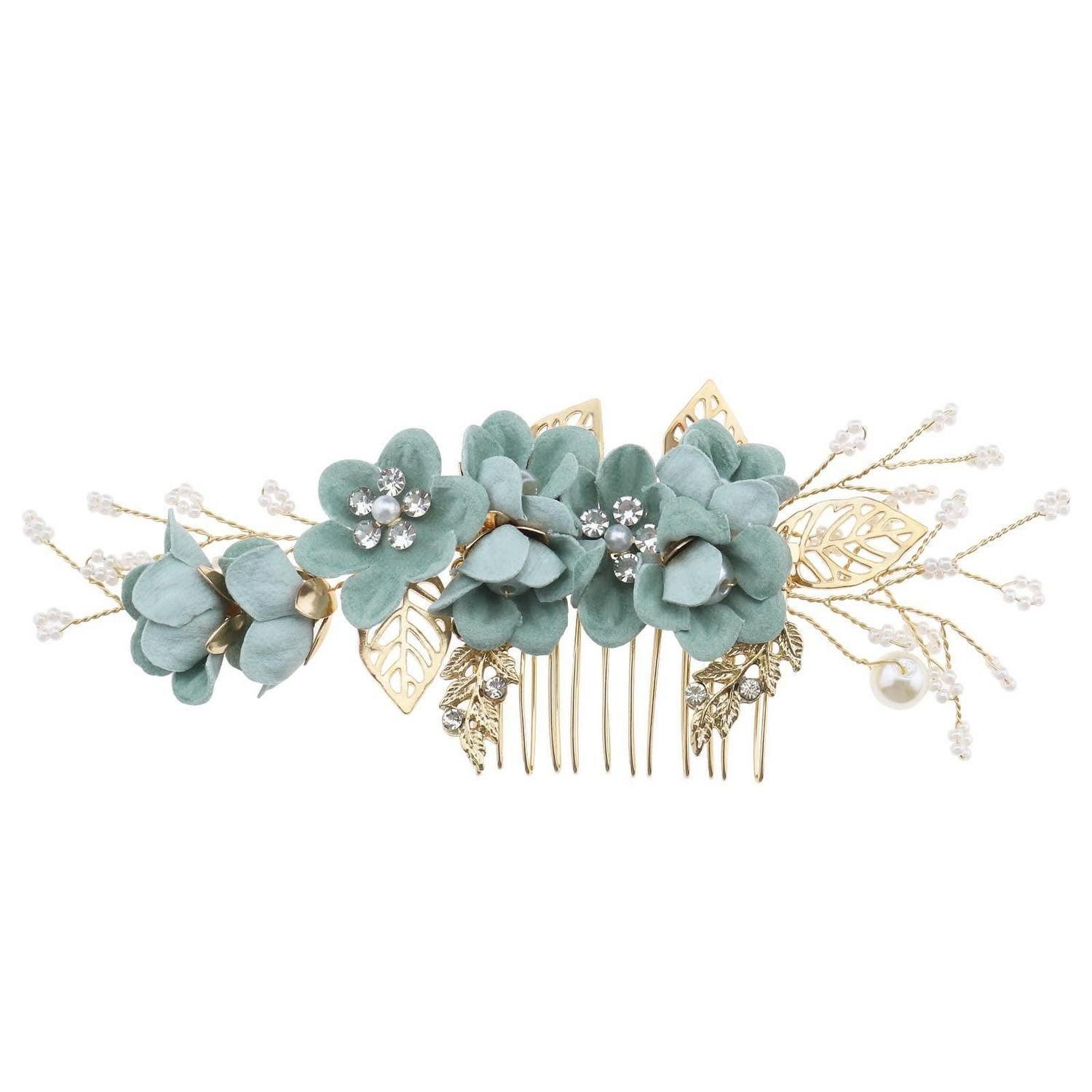 LuxusKollektion Haarnadel Haarkamm Blume Strass Perle Grün