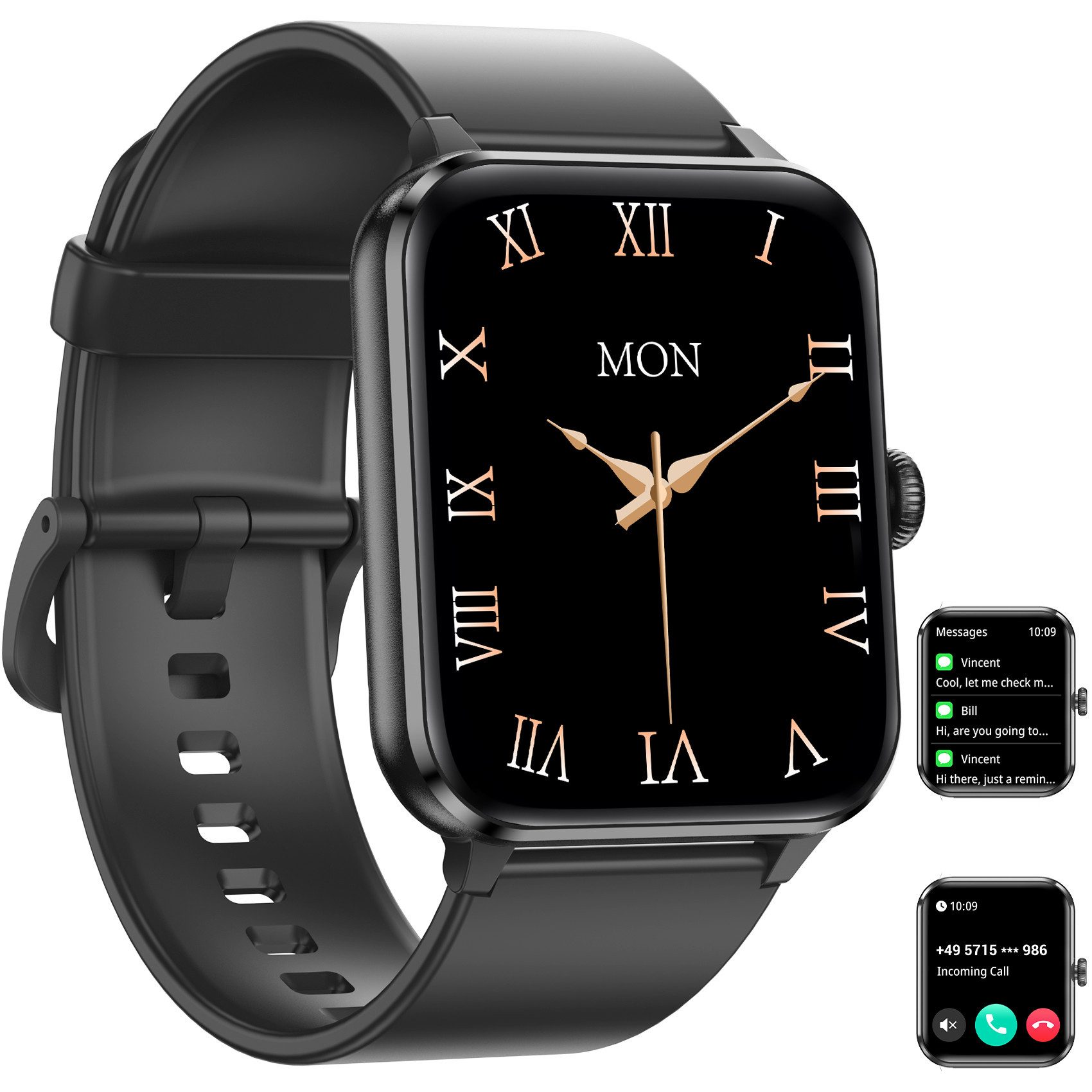 IOWODO Smartwatch Damen Herren 2026,350mAh (6 Tage), 1,85" HD,Bluetooth Anruf Smartwatch (1.85 Zoll, IOS/Android) Smartwatch Damen Herren,Smart Watch für Android iOS( 2 Armband) , mit Wechselband aus weichemSilikon und Ladekabel, Telefon,App-Fitnesskurse,