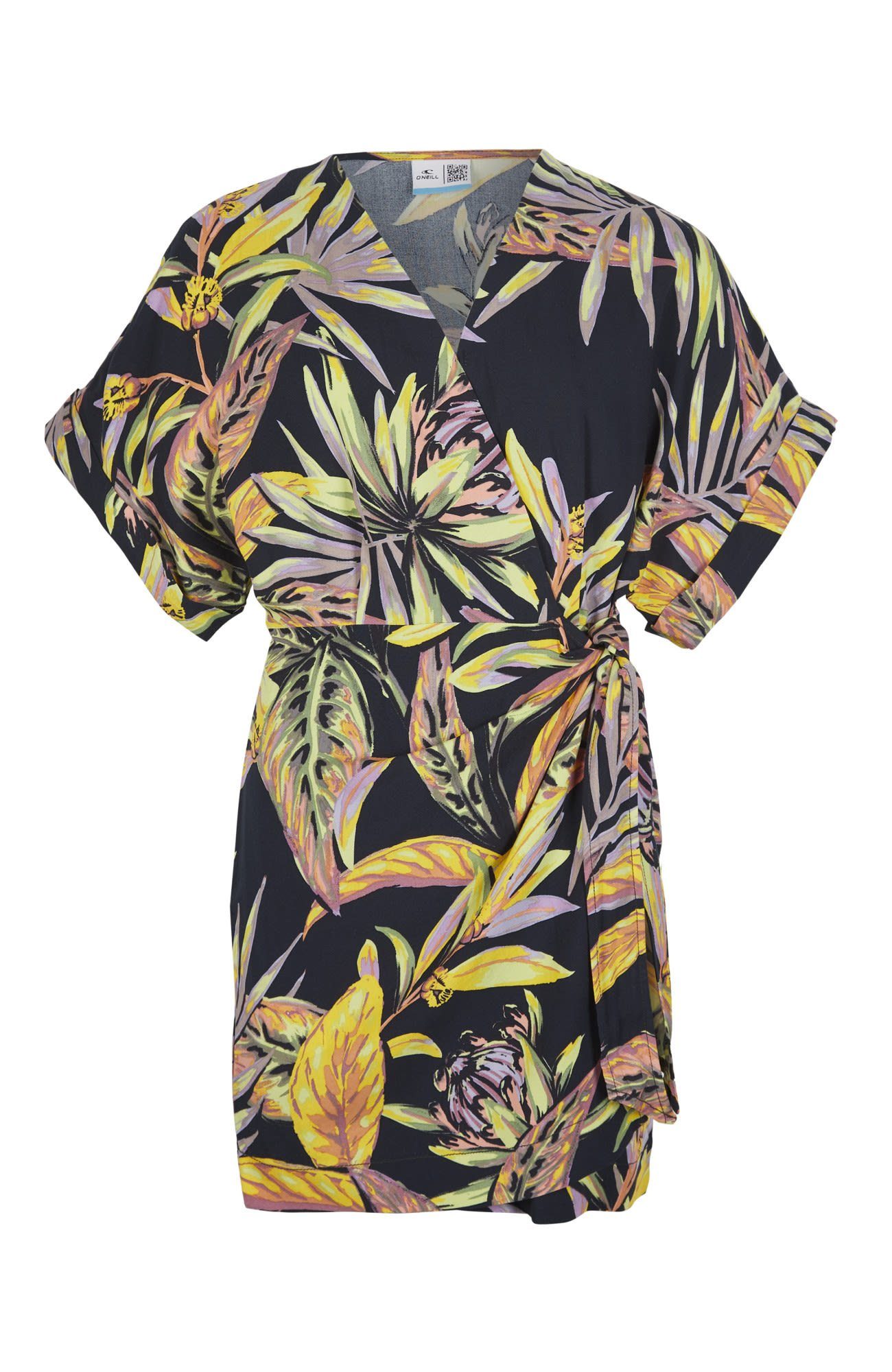 Oliana Damen Dress W Tropical Oneill Flower Kleid Black Wrap O'Neill Sommerkleid