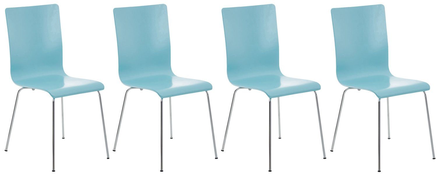 TPFLiving Besucherstuhl Peppo mit ergonomisch geformter Sitzfläche - Konferenzstuhl (Besprechungsstuhl - Warteraumstuhl - Messestuhl, 4 St), Gestell: Metall chrom - Sitzfläche: Holz hellblau