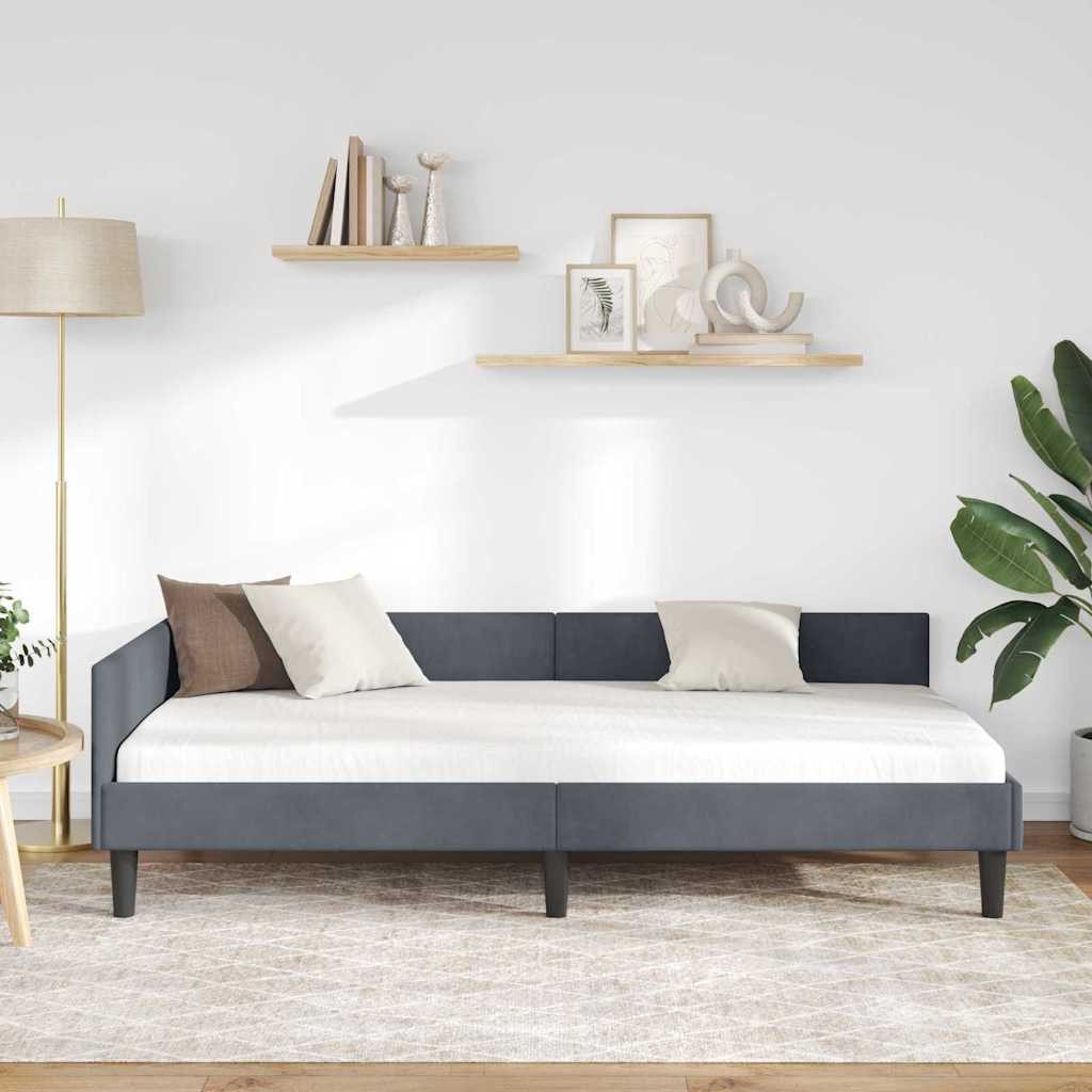 vidaXL Bett Eckbettgestell mit Kopfteil Dunkelgrau 90 cm x 200 cm Samt (1-tlg)