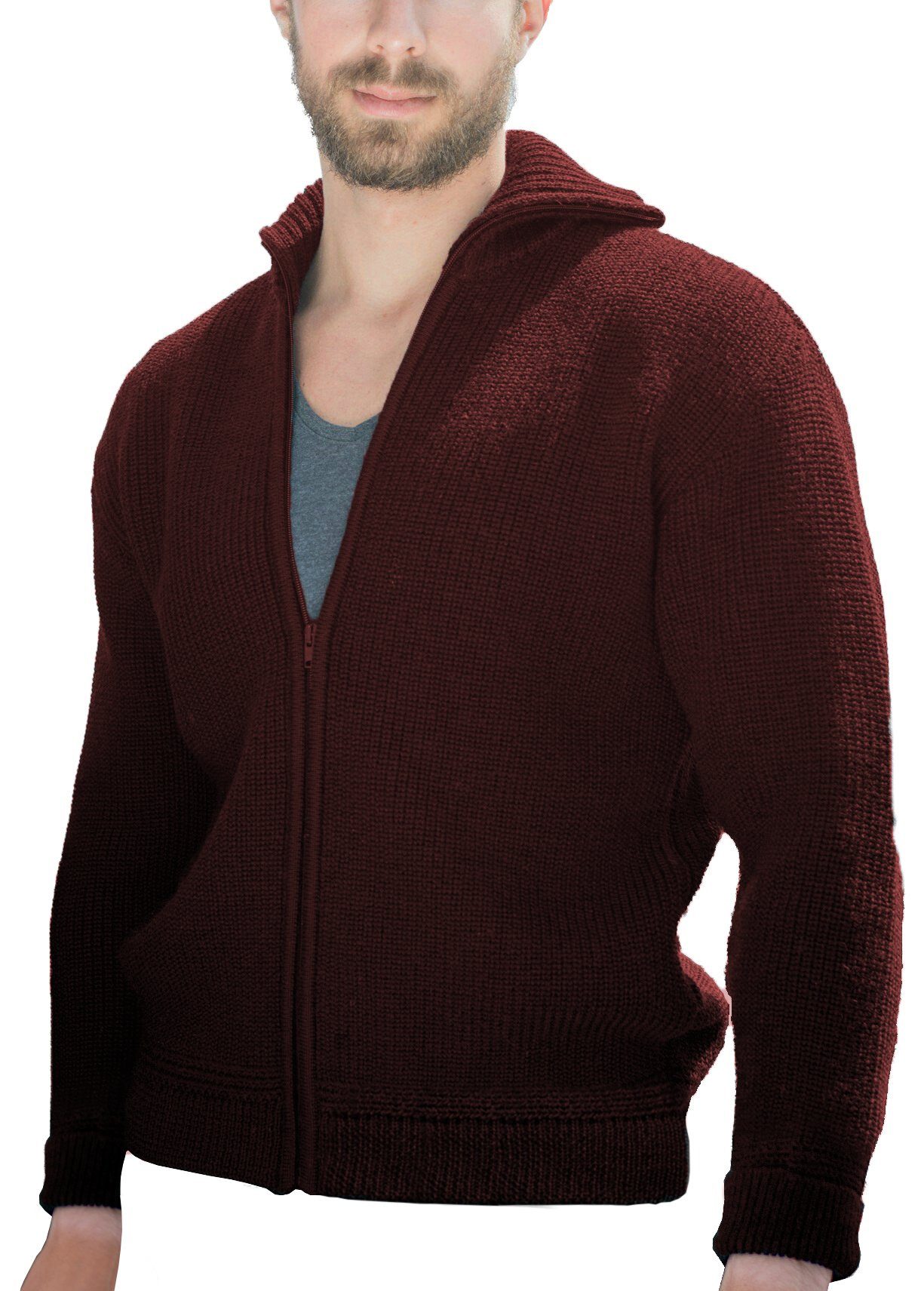 Strickjacke Reißverschluß Schurwolle und (1-tlg) Troyerkragen mit aus Peter Weinrot Blauer