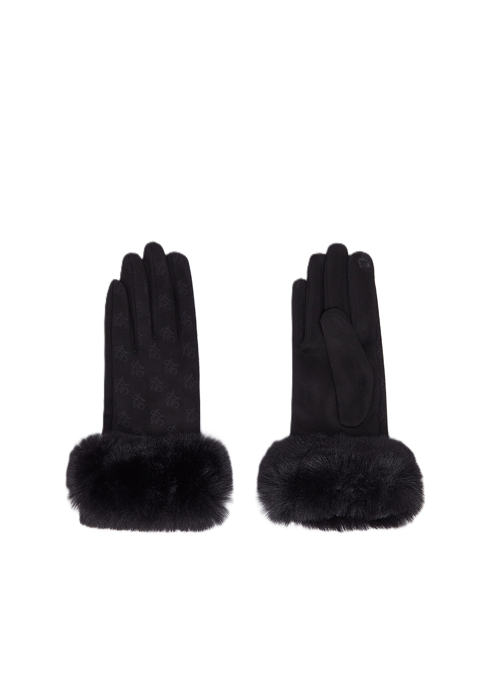 Liu Jo Lederhandschuhe Elegante Mikrofaserhandschuhe mit Kunstfellmanschetten - Handschuhe